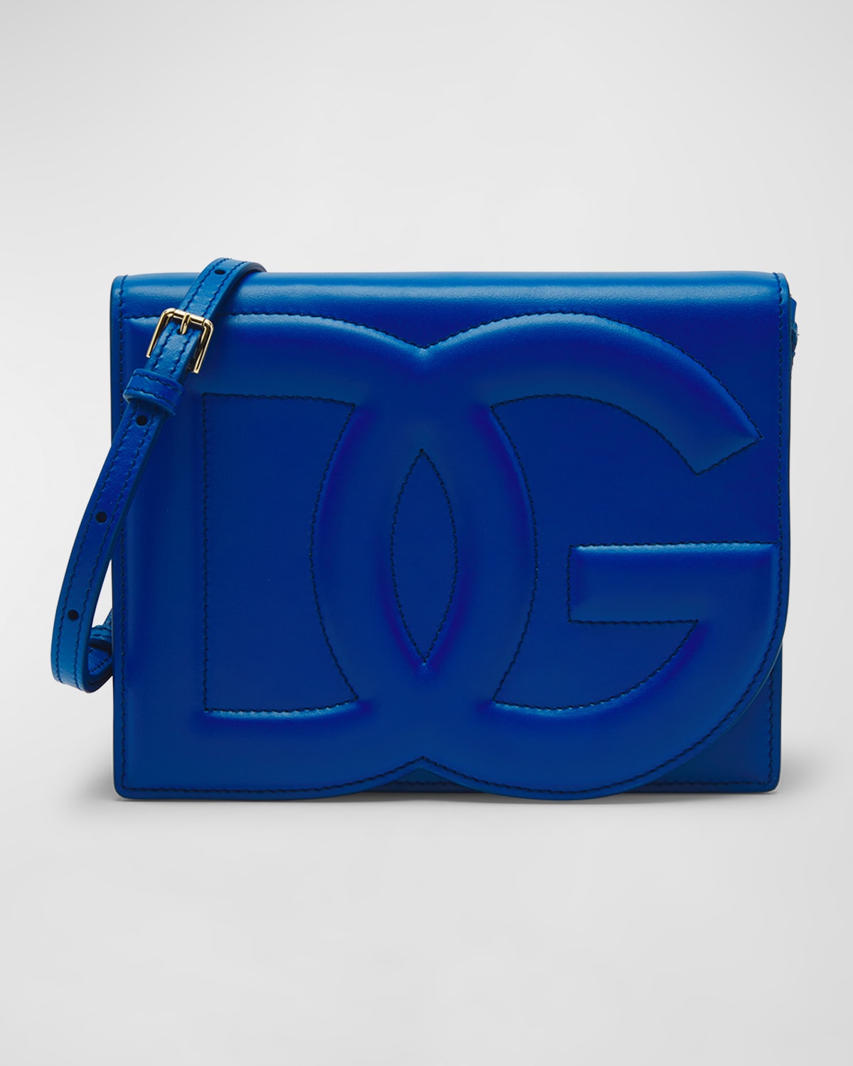 Dolce & Gabbana Dg Logo Flap Leather Shoulder Bag In Blu Cina