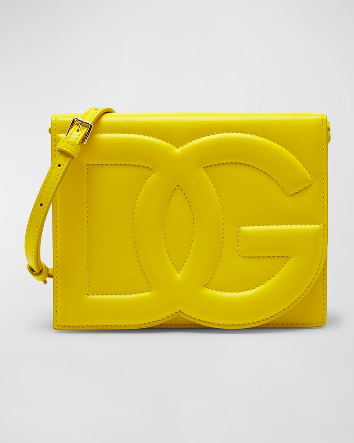 Dolce & Gabbana Dg Logo Flap Leather Shoulder Bag In Giallo Oro
