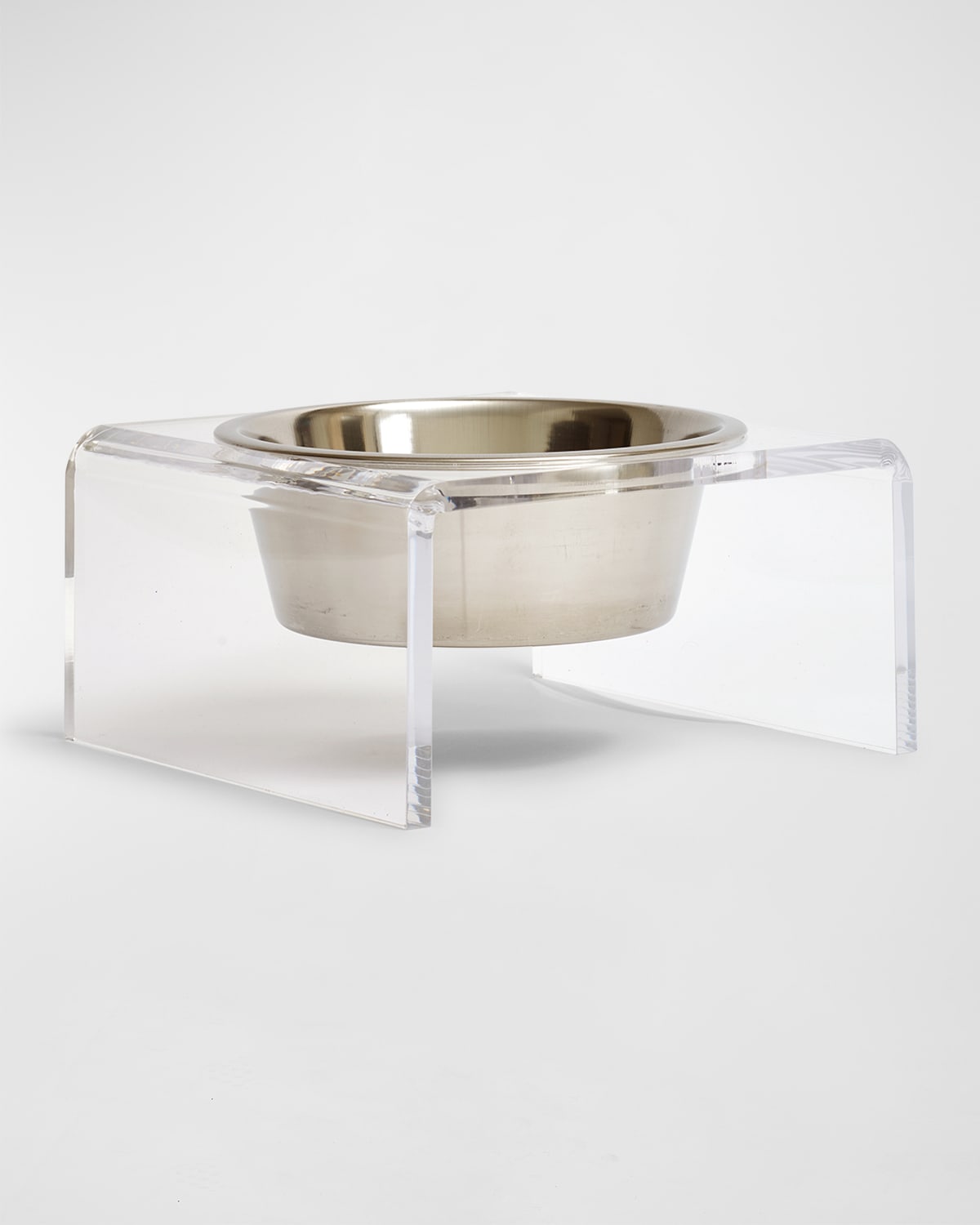 Hiddin Clear Single Bowl Pet Feeder With Silver Bowls In Clear/silver