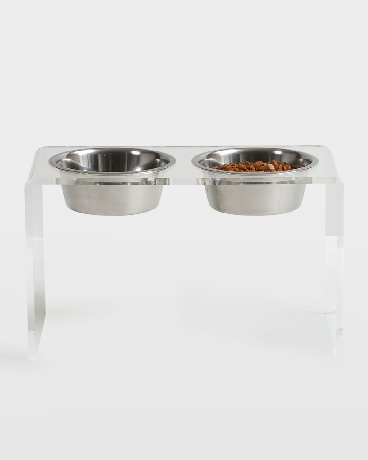 Hiddin Tall Clear Double Pet Bowl Feeder With Silver Bowls In Clear/silver