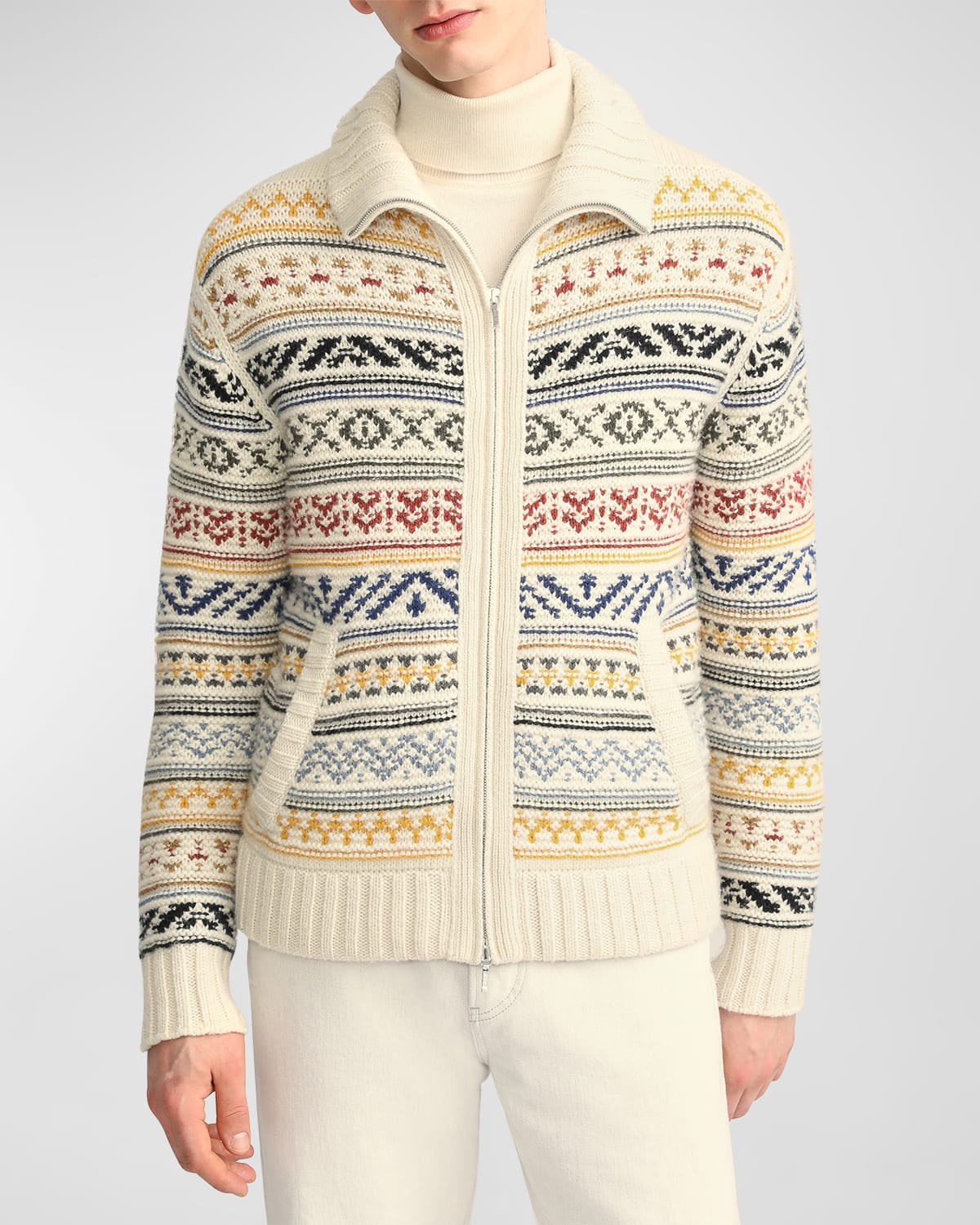 Loro Piana Men's Bernina Cashmere Zip-up Sweater In White Fair