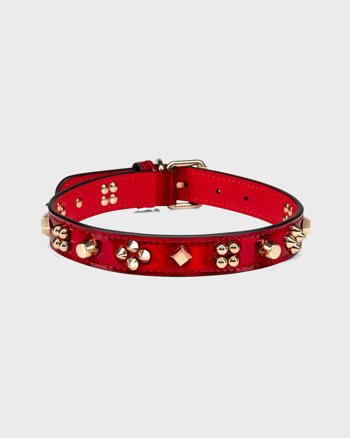 Christian Louboutin Loubicollar Psychic Patent Leather Dog Collar With Cara Spikes, Medium In Red