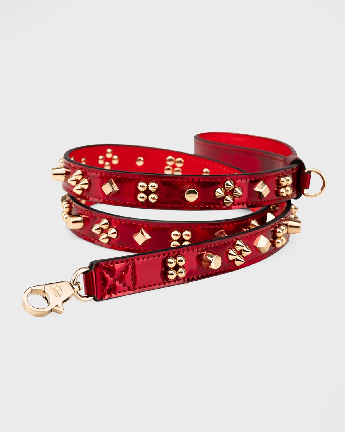Christian Louboutin Loubileash Psychic Patent Leather Dog Leash With Cara Spikes, Medium In Red