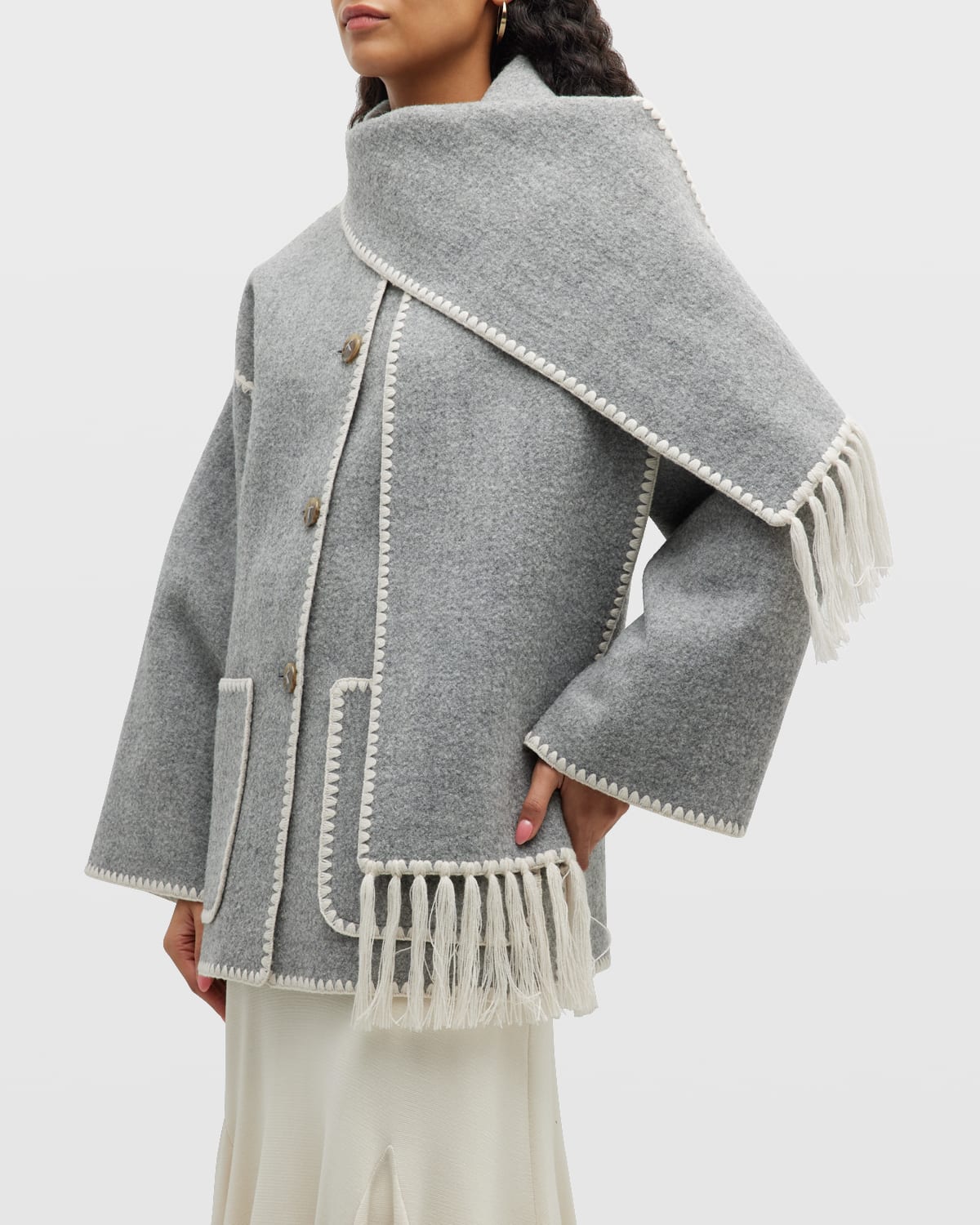 Totême Embroidered Scarf Jacket In Light/pastel Grey