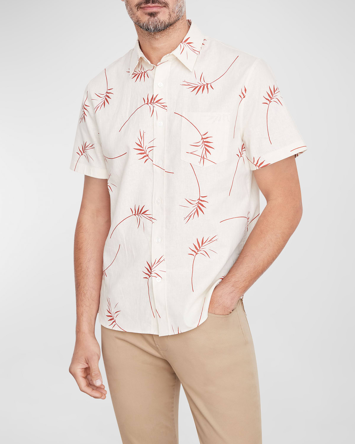 Vince Willow Leaf Print Short Sleeve Shirt In Marine Fog
