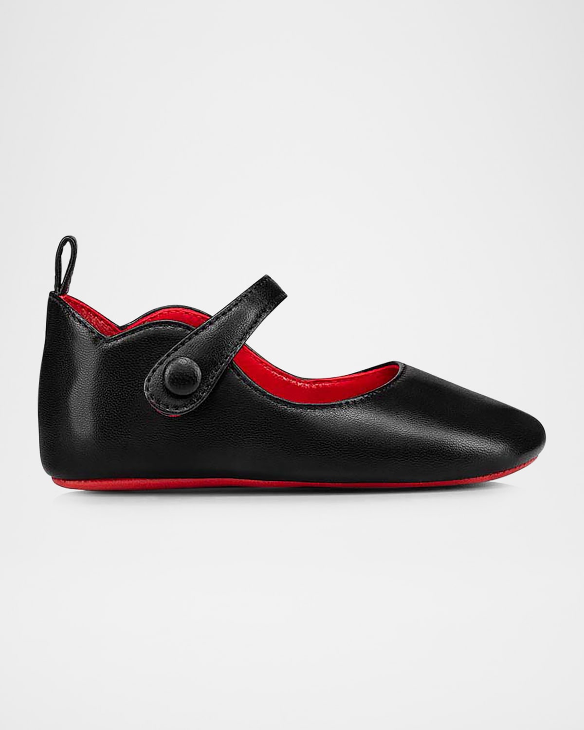 Shop Christian Louboutin Girl's Love Chick Nappa Leather Ballerina Shoes, Baby In Black/loubi