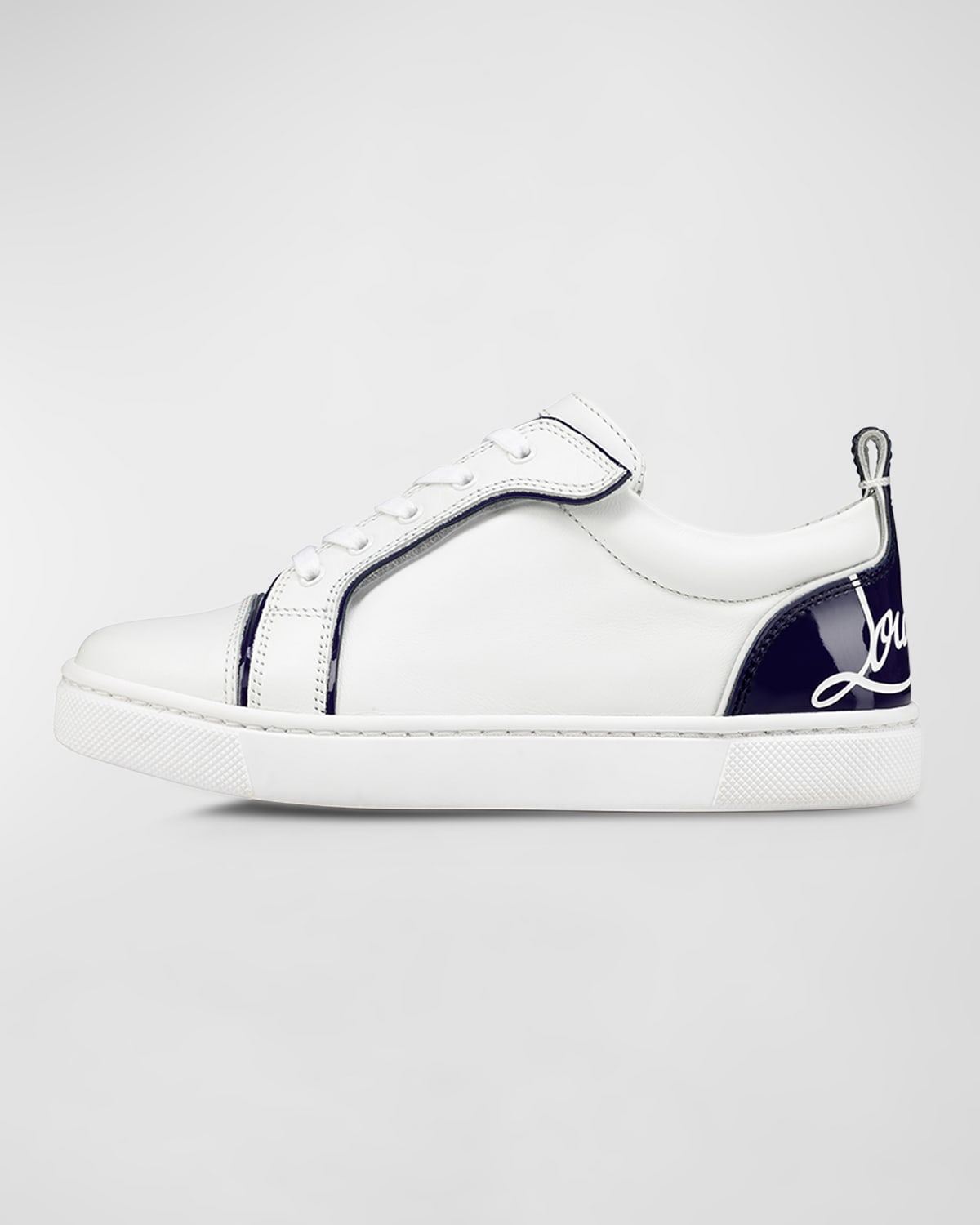 Shop Christian Louboutin Kid's Funnyto Red-sole Low-top Sneakers, Toddler/kids In Bianco/navy