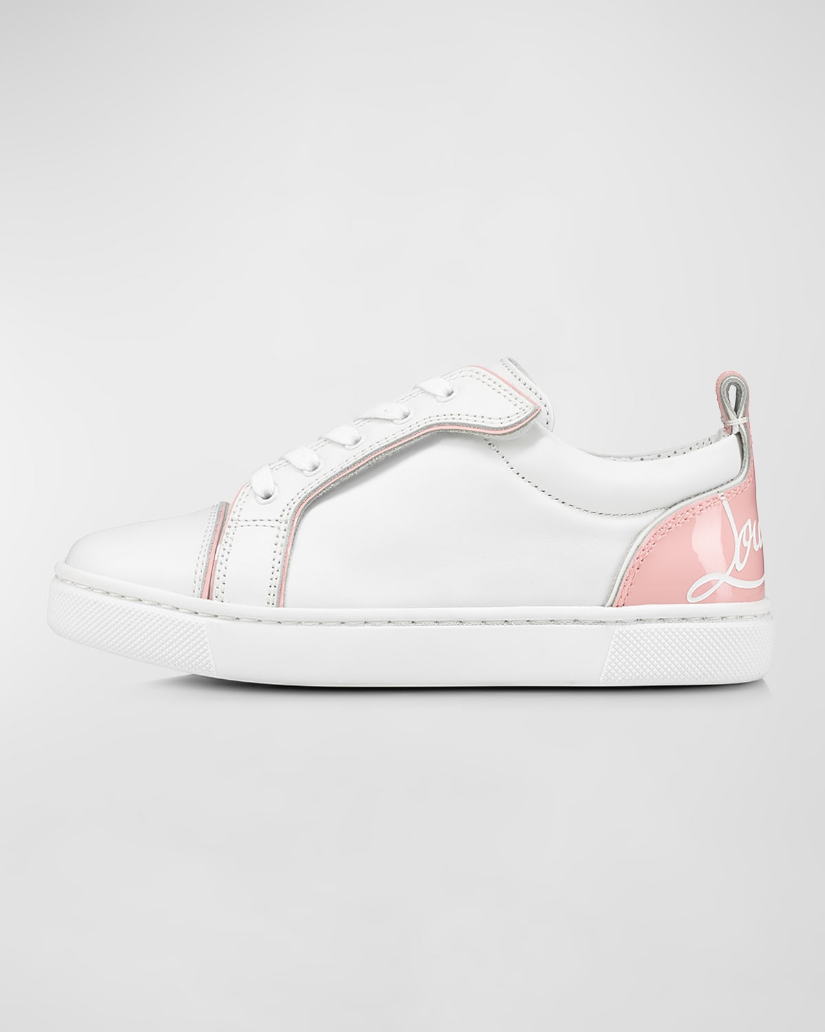 Shop Christian Louboutin Kid's Funnyto Red-sole Low-top Sneakers, Toddler/kids In Bianco/rosy