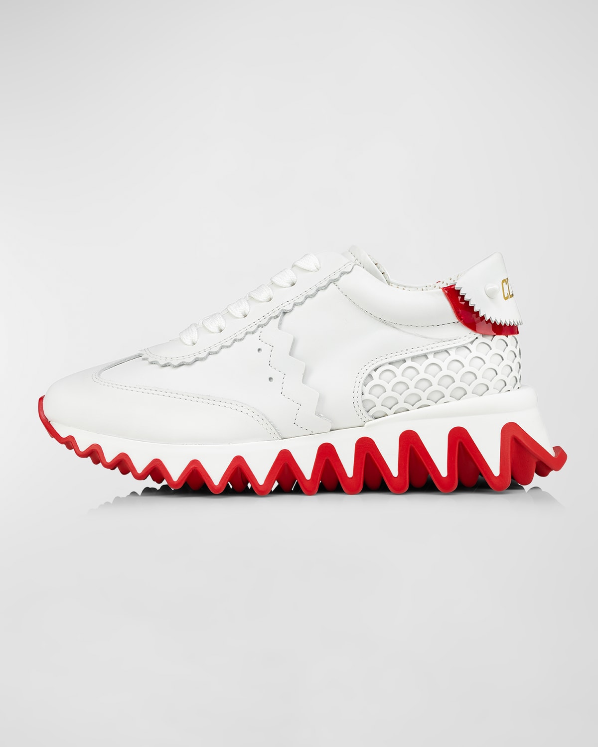 Christian Louboutin Kid's Mini Shark Flat Red Sole Runner Sneakers, Toddlers/kids In Bianco