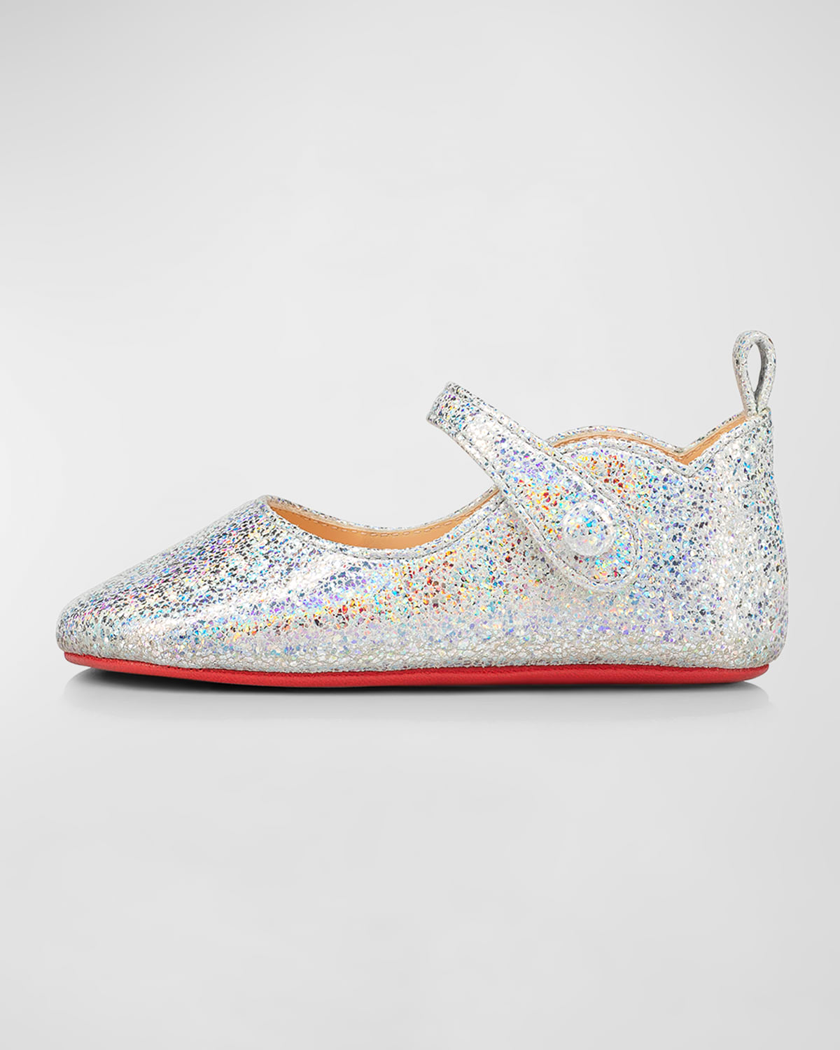Christian Louboutin Kids' Girl's Love Chick Sparkle Leather Ballerina Flats, Baby In White Ab