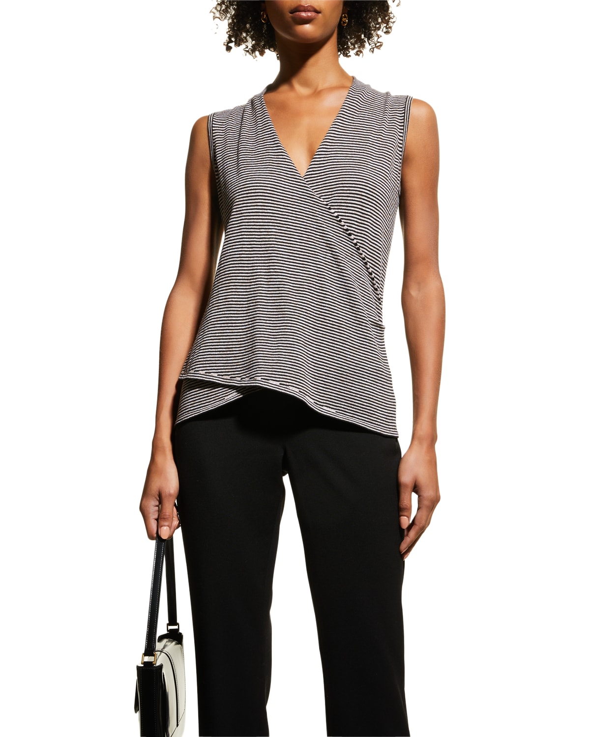 Nic + Zoe Striped Vital Wrap Tank In Black Multi In Black