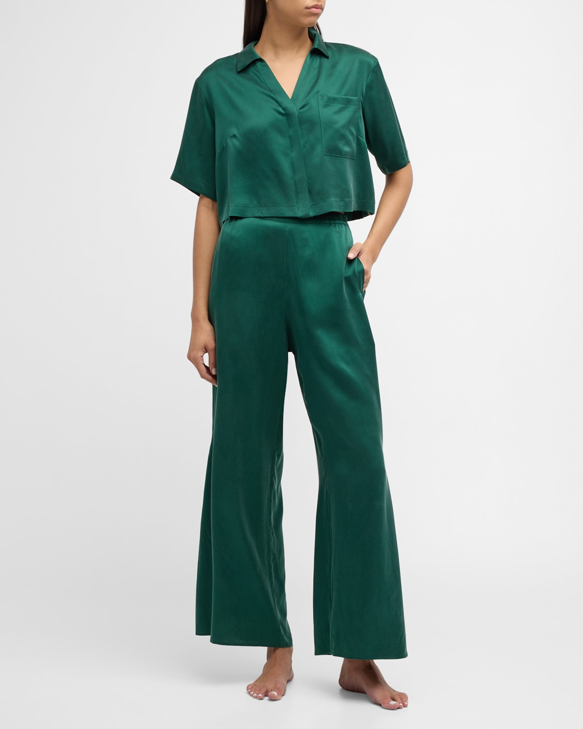 Shop Lunya Washable Silk High-rise Pant Set In Hum Forest