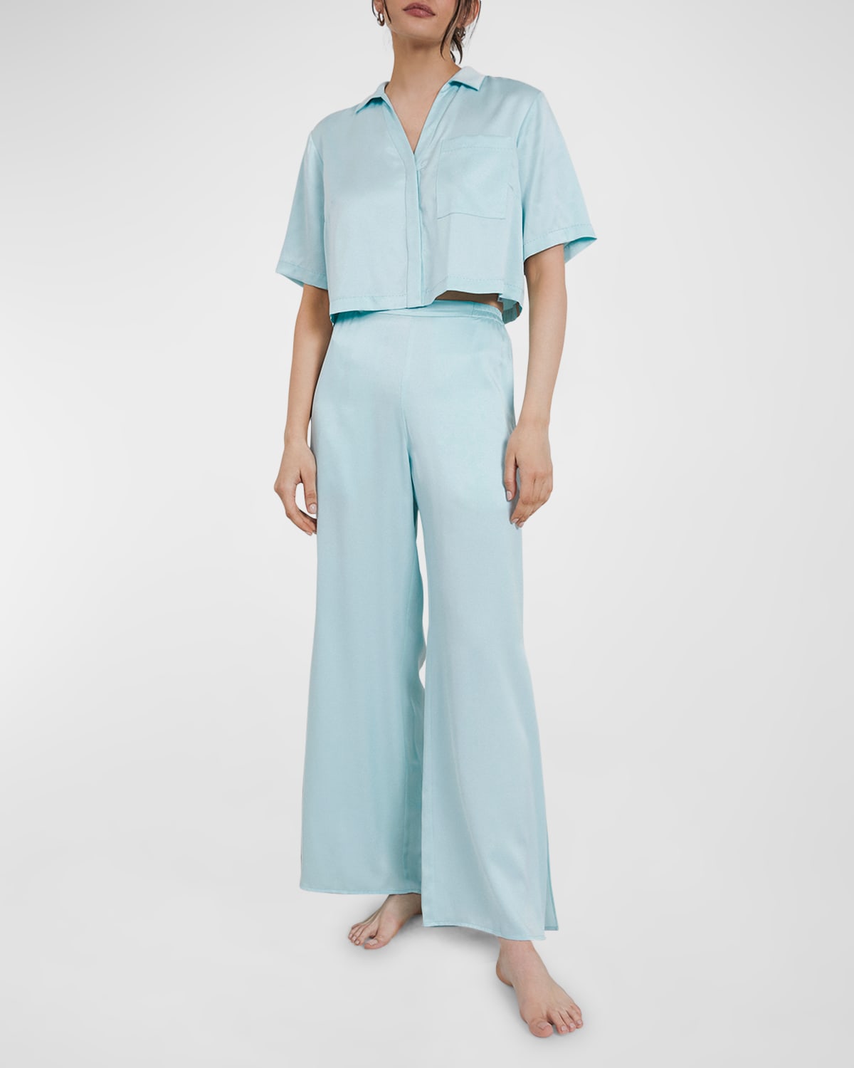 Shop Lunya Washable Silk High-rise Pant Set In Infinity Blue