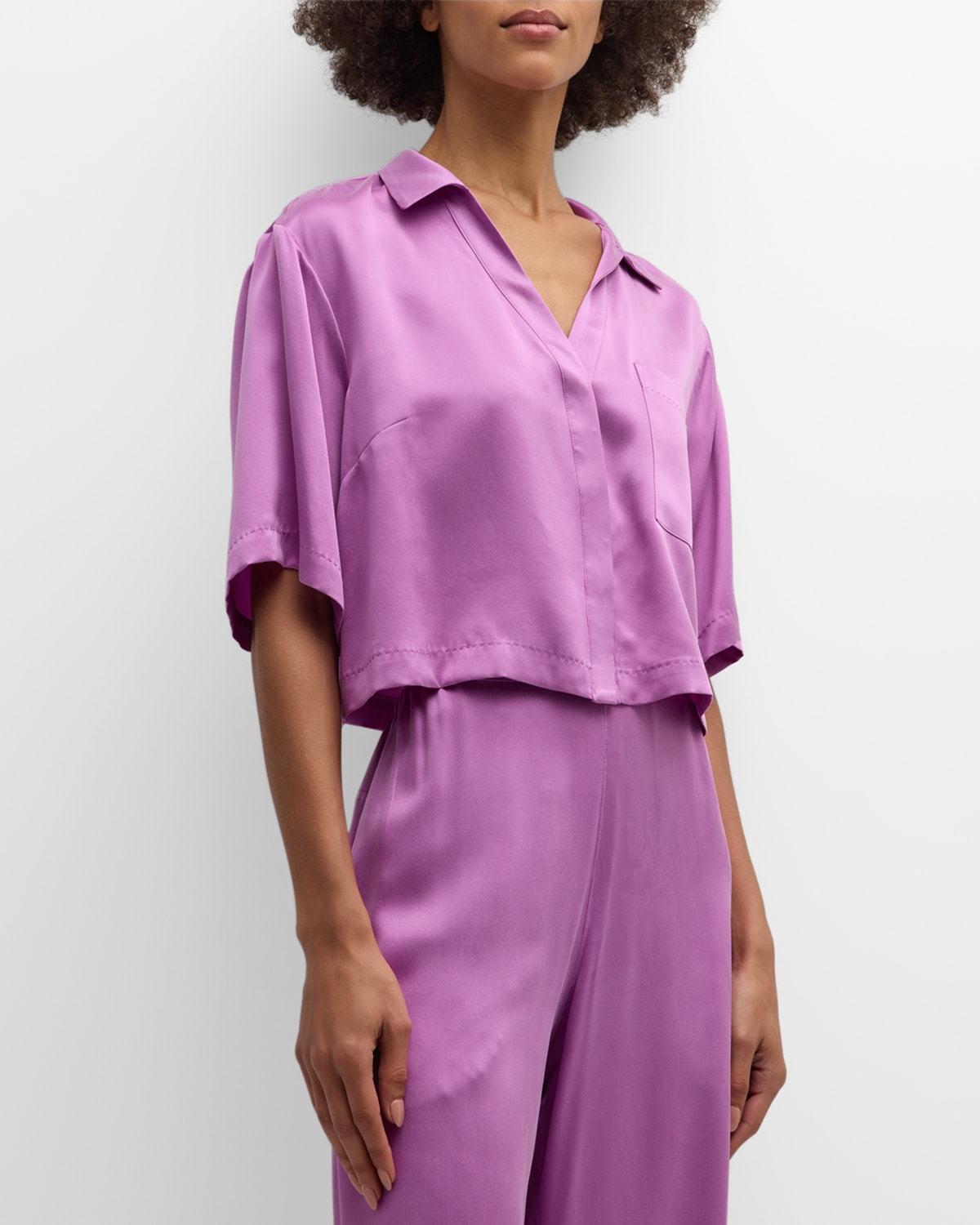 Lunya Washable Silk High-rise Pant Set In Atmospheric Fusch