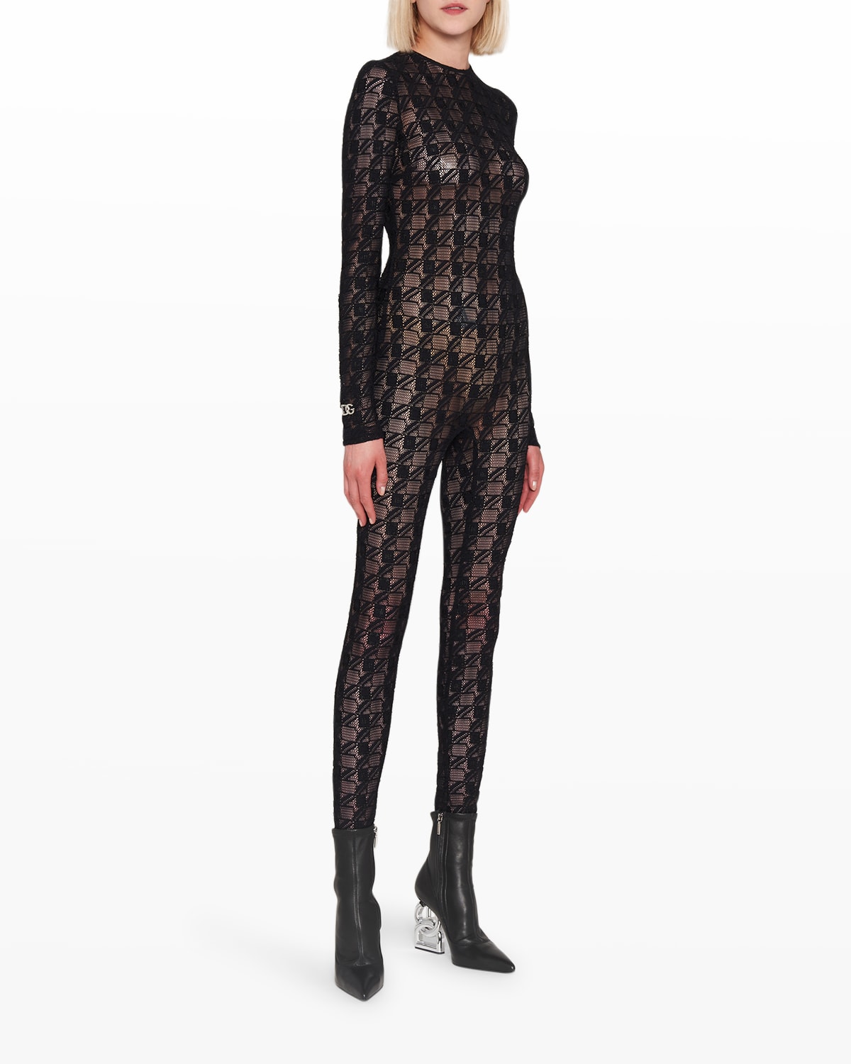 Dolce & Gabbana Jacquard Stretch Lace Jumpsuit In Black