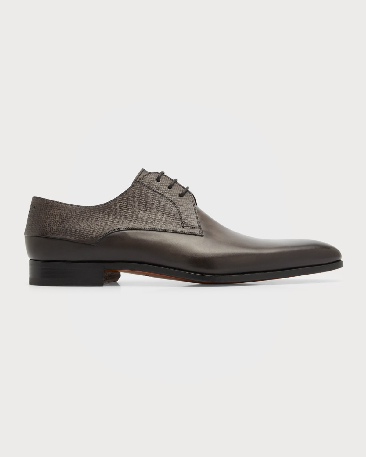 Bergdorf Goodman Men's Half-textured Leather Derby Shoes In Grey