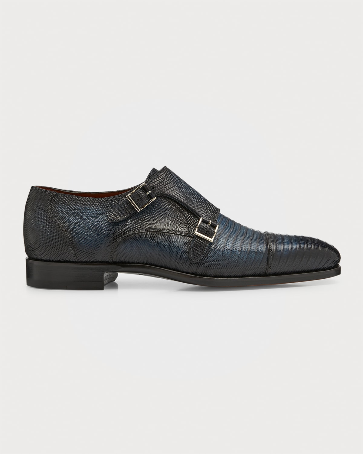 MAGNANNI MEN'S LIZARD DOUBLE MONK STRAP LOAFERS 
