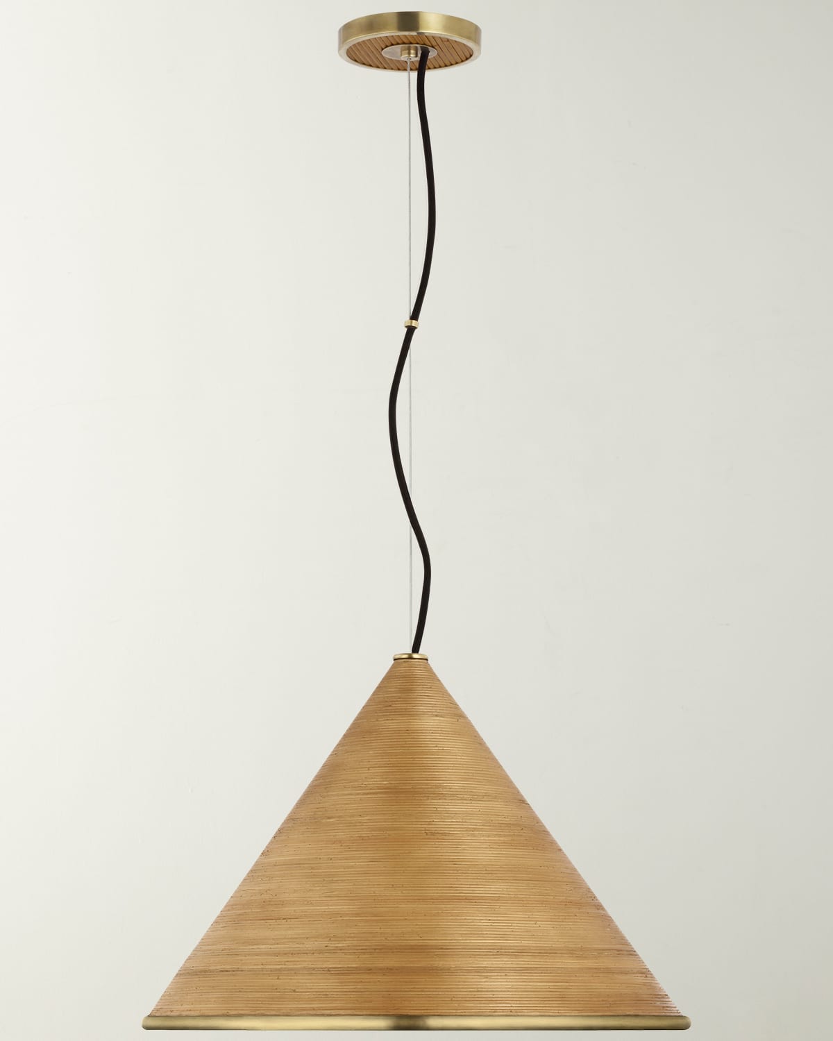 Suzanne Kasler Reine Large Pendant In Hand-rubbed Antique Brass With Dark Rattan By
