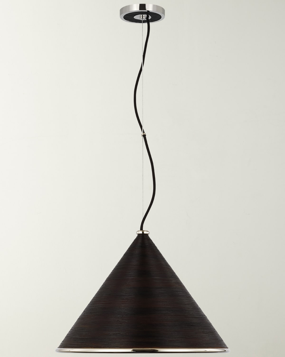 Suzanne Kasler Reine Large Pendant In Polished Nickel And Black Rattan By