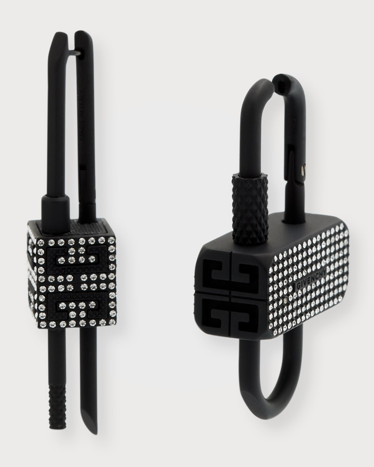 Givenchy Men's Crystal Pave Asymmetrical Padlock Earrings In Black