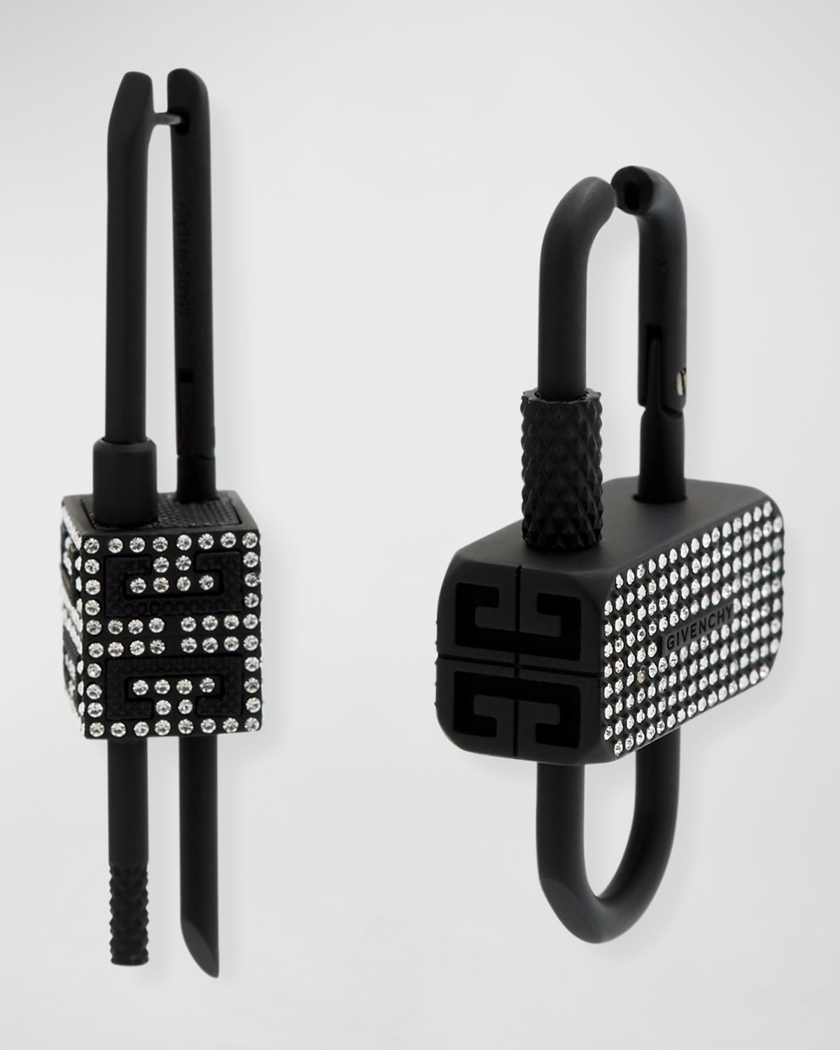 Givenchy Men's Crystal Pave Asymmetrical Padlock Earrings In Black