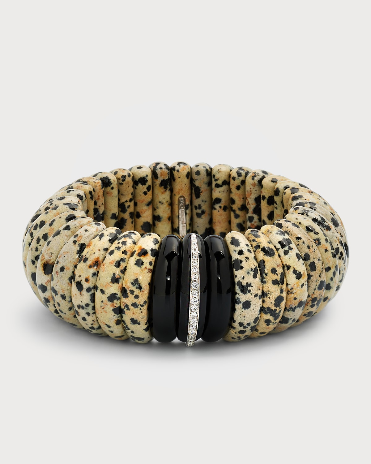 18K White Gold Expandable Spicchio Bracelet with Jasper, Diamonds and Black Obsidian