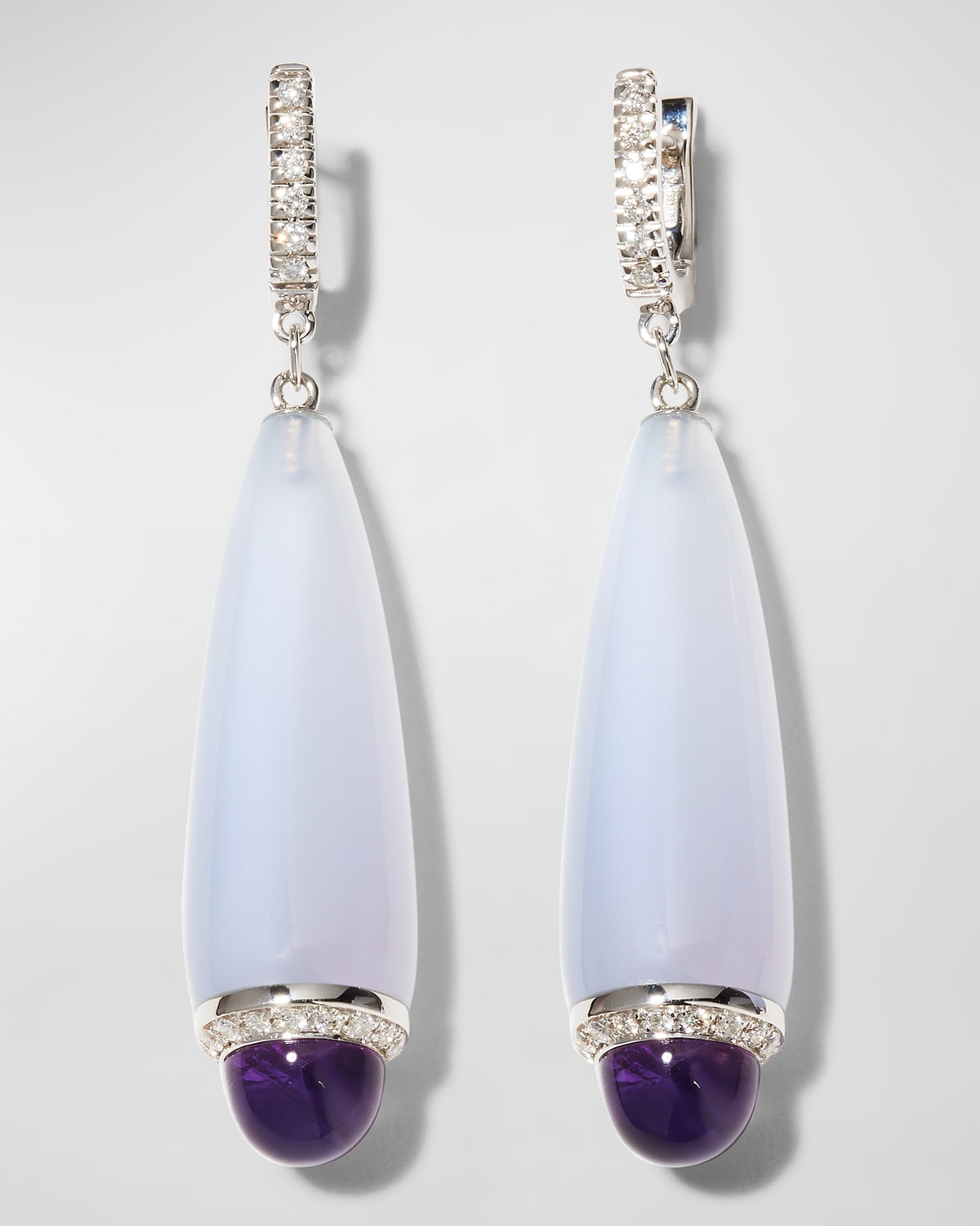Sanalitro 18k White Gold Isotta Earrings With Chalcedony, Amethyst And Diamonds