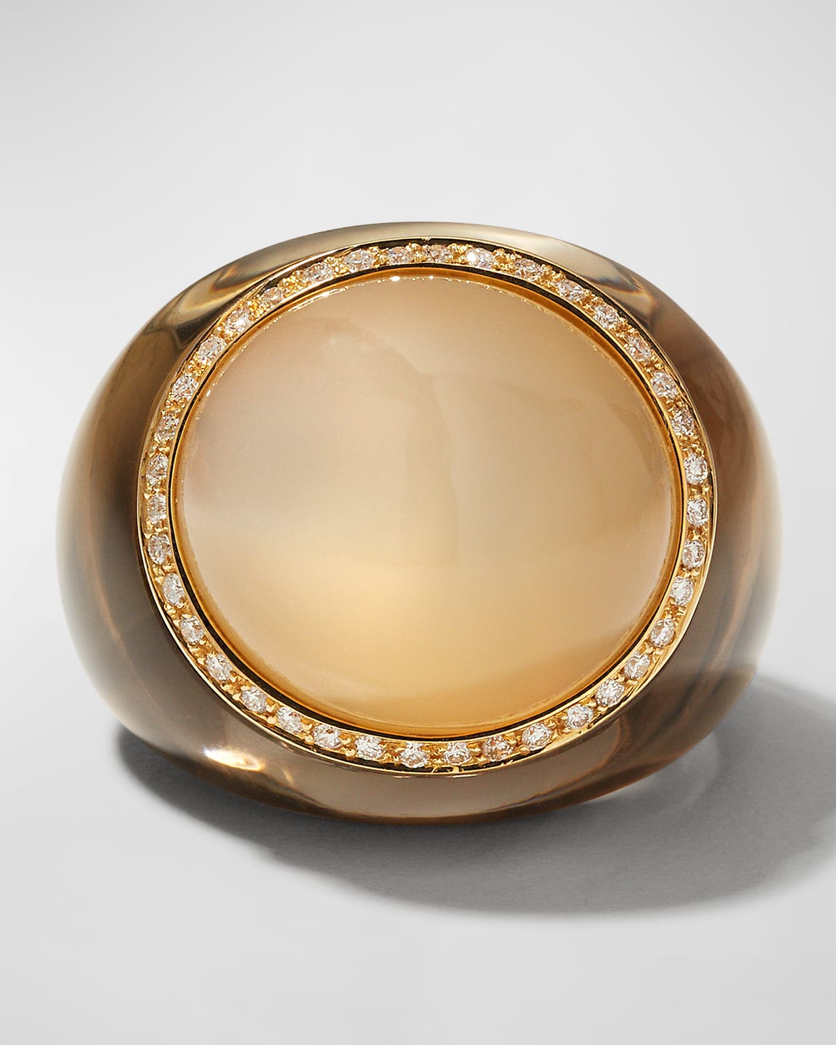 Sanalitro 18k Yellow And White Gold Ring With Smokey Quartz, Moonstone And Diamonds