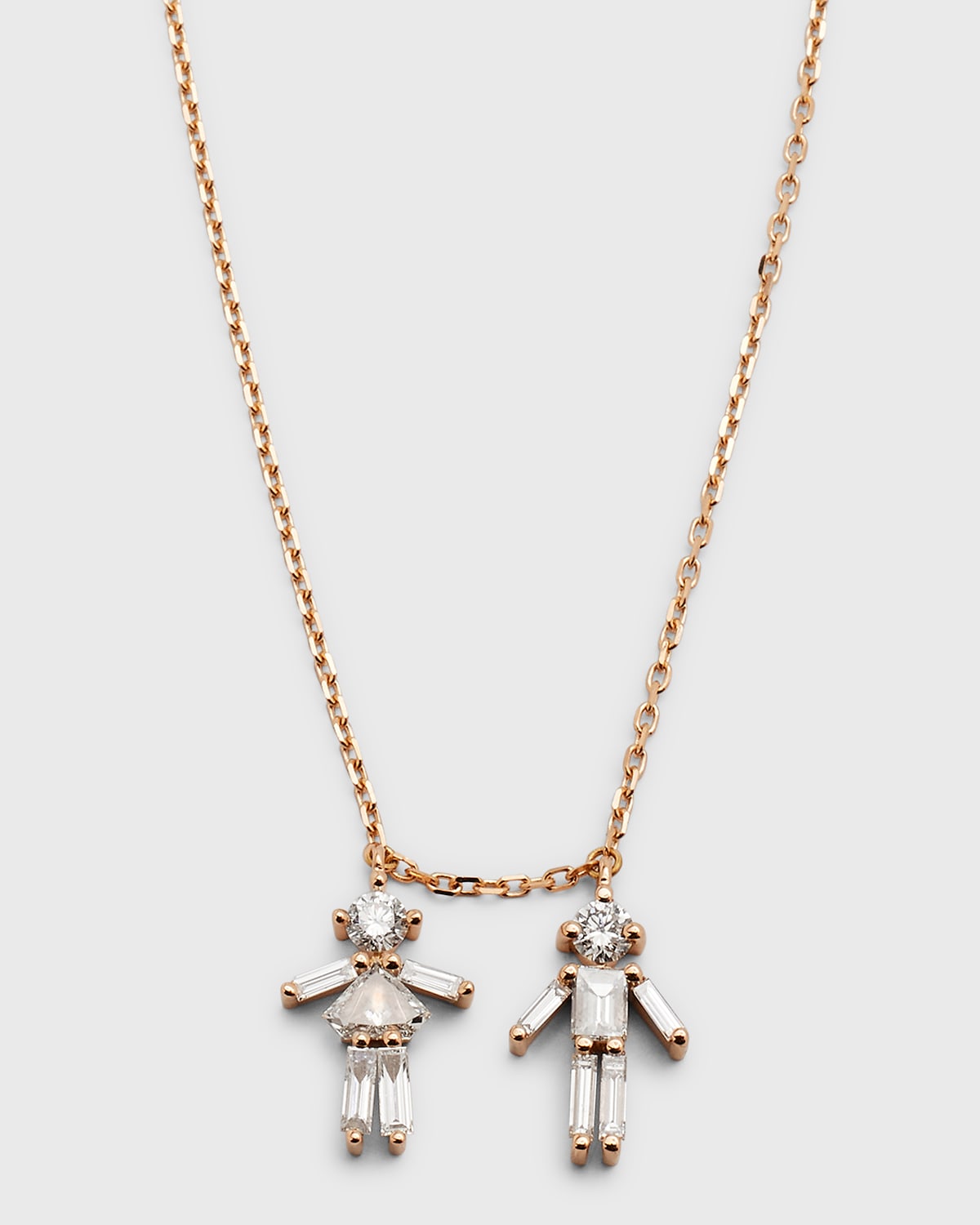 LITTLE ONES PARIS 18K Rose Gold and Diamonds Girl-and-Boy Necklace