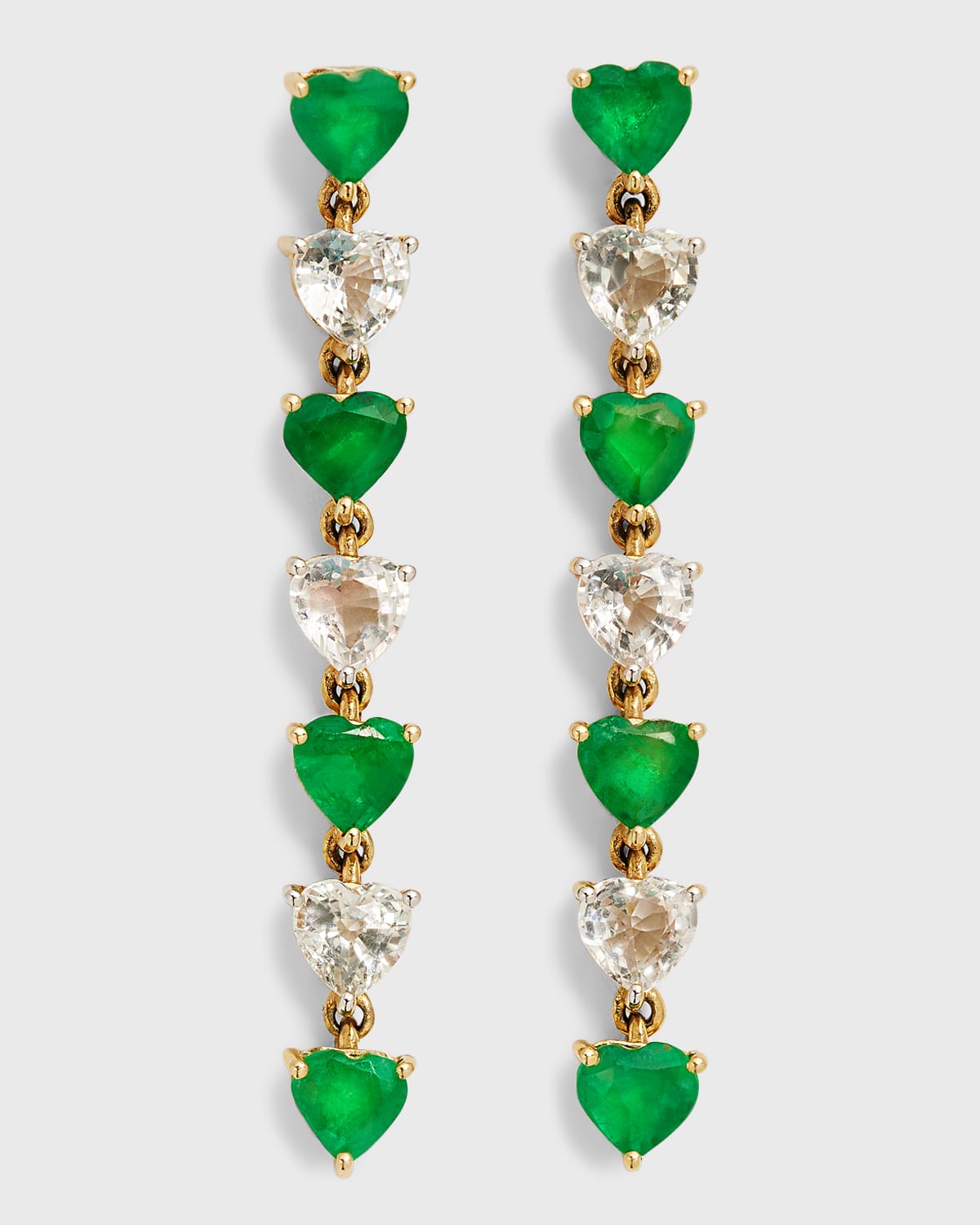 Longing Lover Dangle Heart Earrings with Emeralds