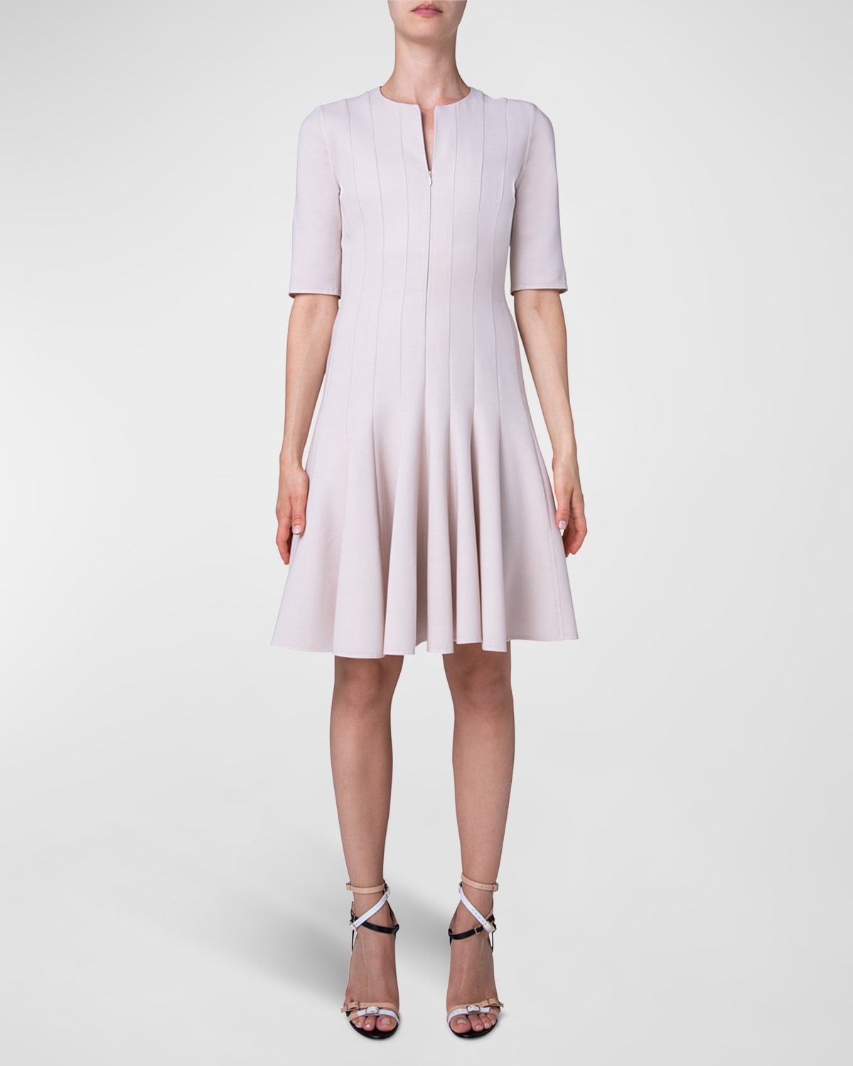 Paneled Short-Sleeve Fit-&-Flare Dress