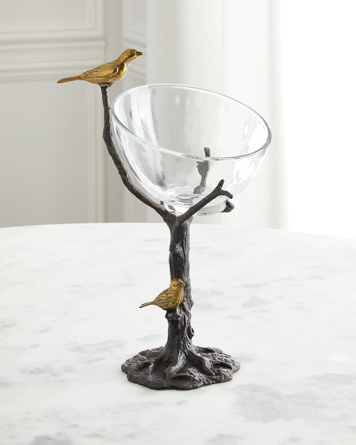 Global Views Bird On Branch Statue With Glass Bowl