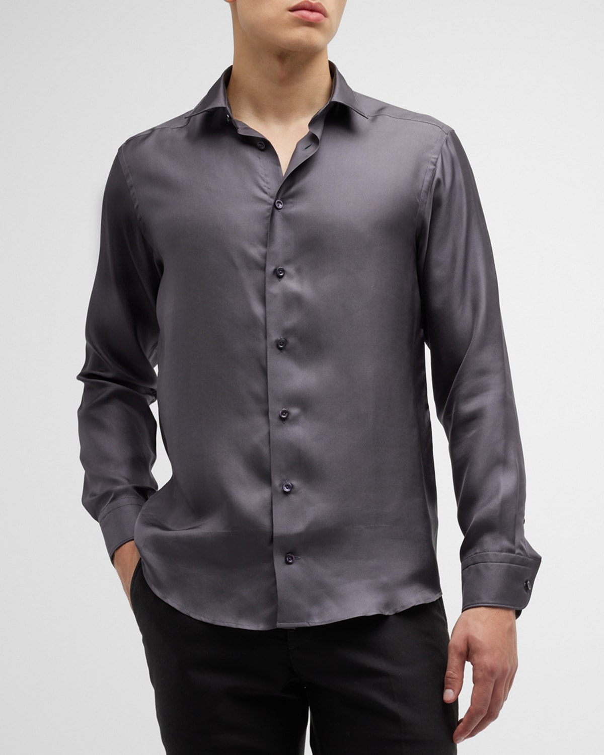 Eton Men's Slim-fit Silk Dress Shirt In Grey