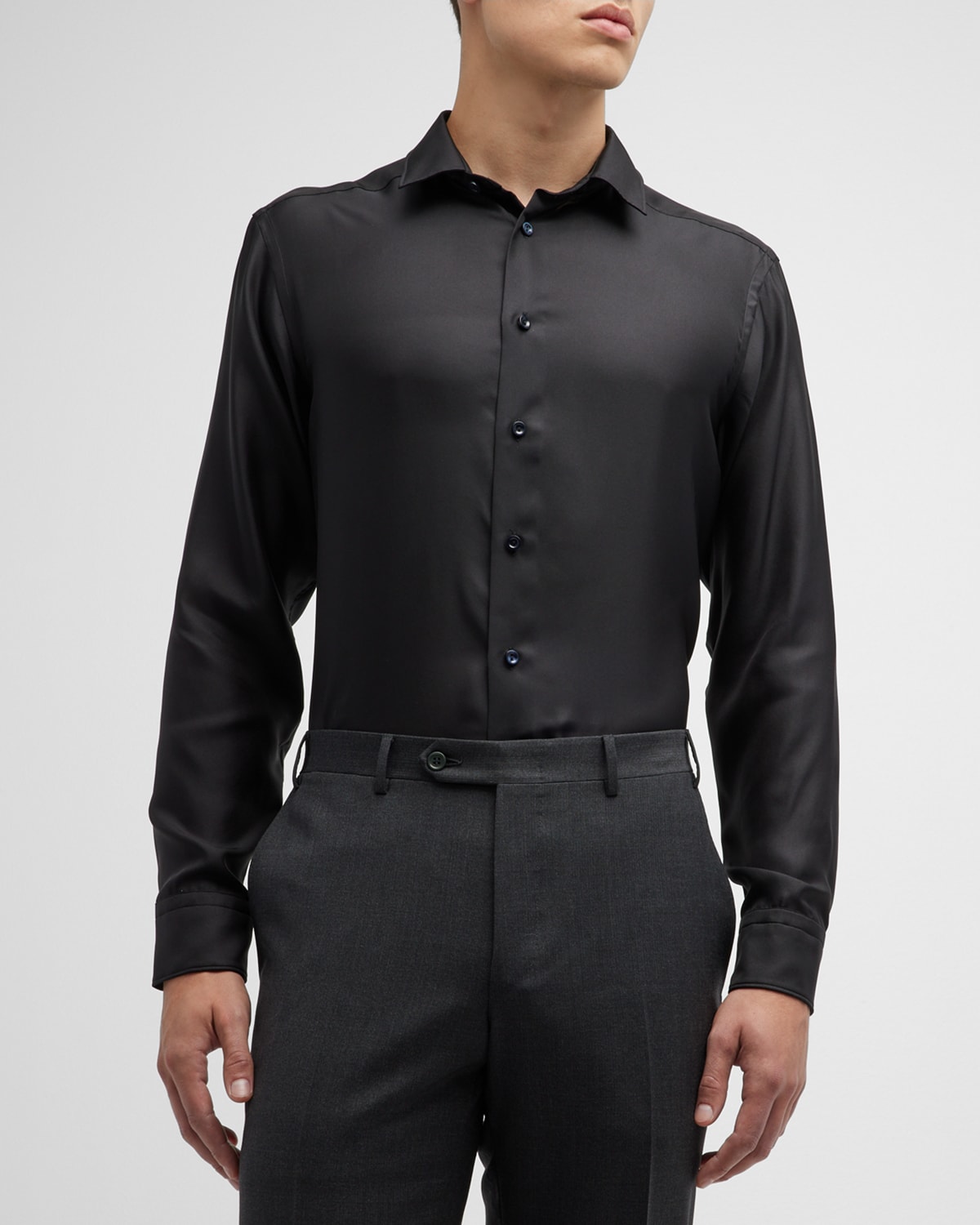 Shop Eton Men's Slim-fit Silk Dress Shirt In Black