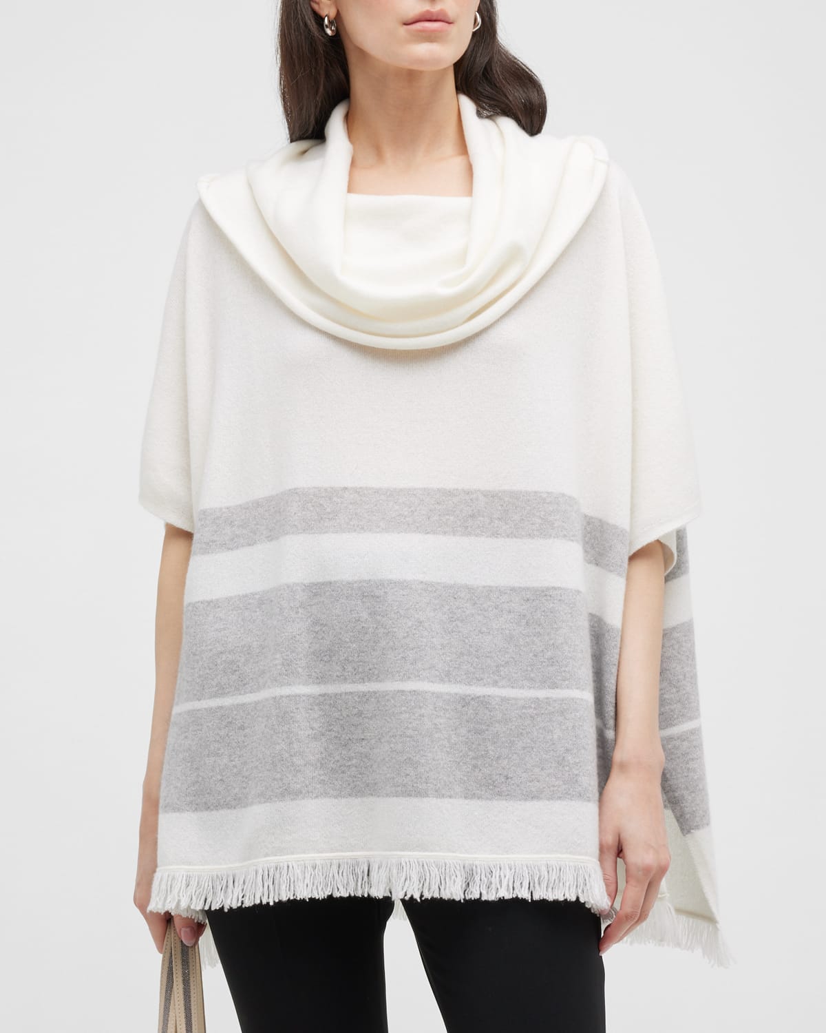 Cashmere Striped Cowl Neck Poncho