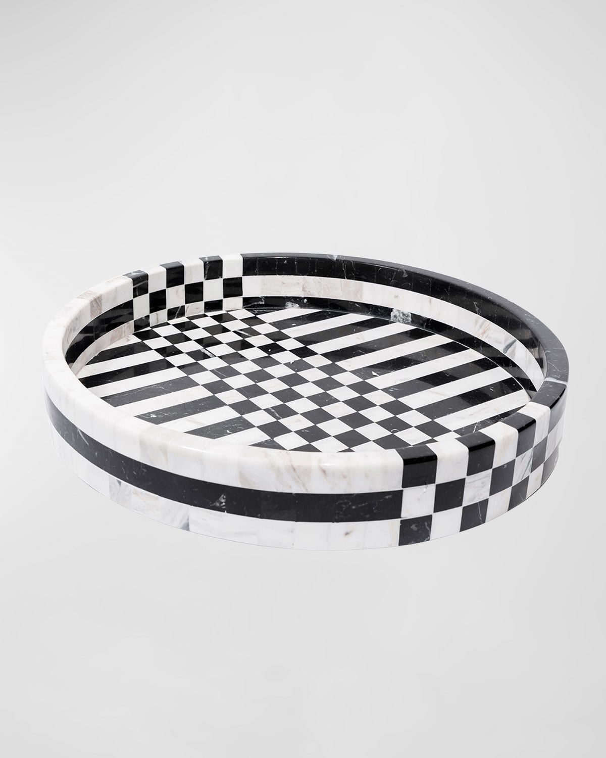 Large Round Checkered & Striped Tray