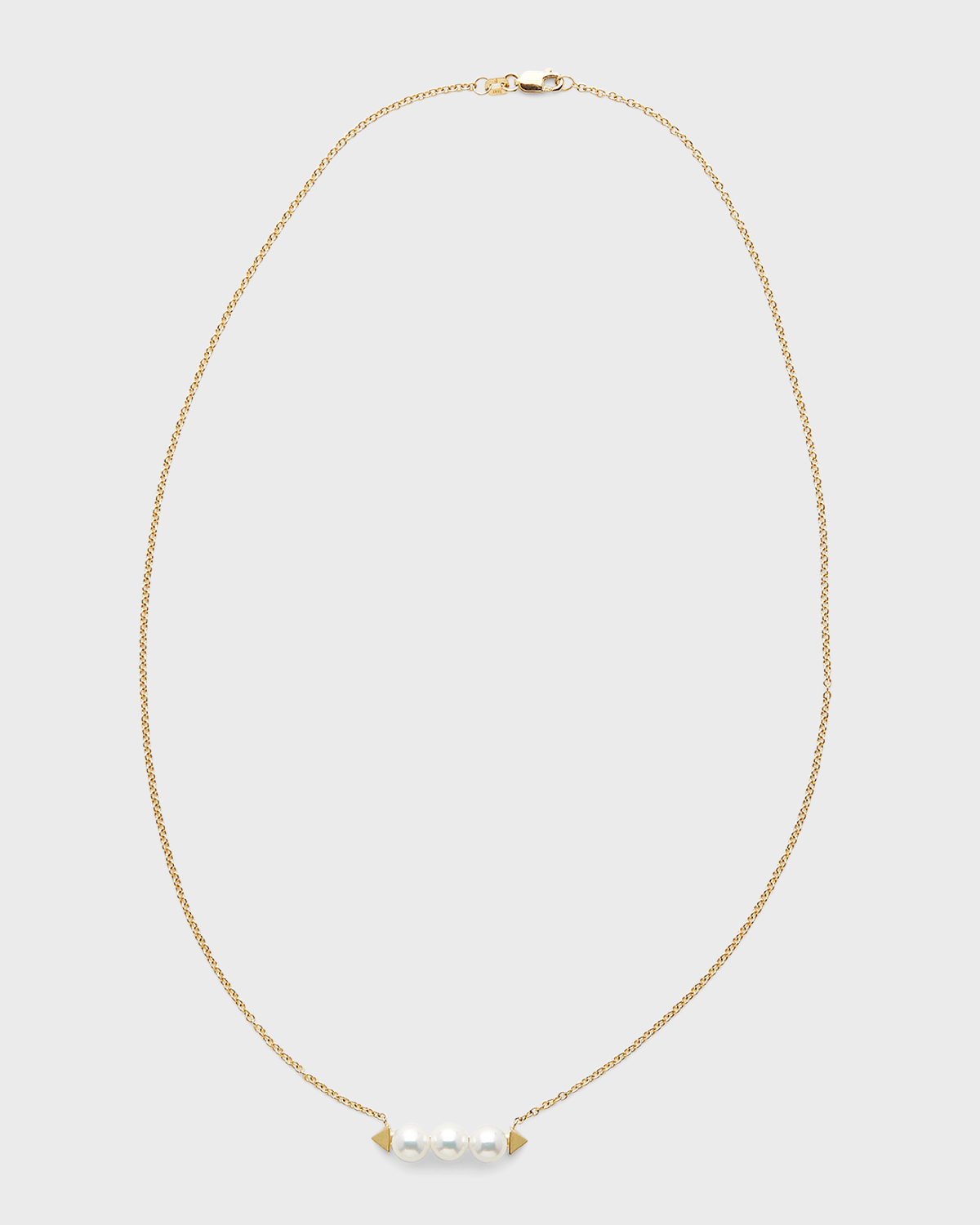 18K Yellow Gold 6mm Akoya 3-Pearl Bar Pendant Necklace, 16-18"L