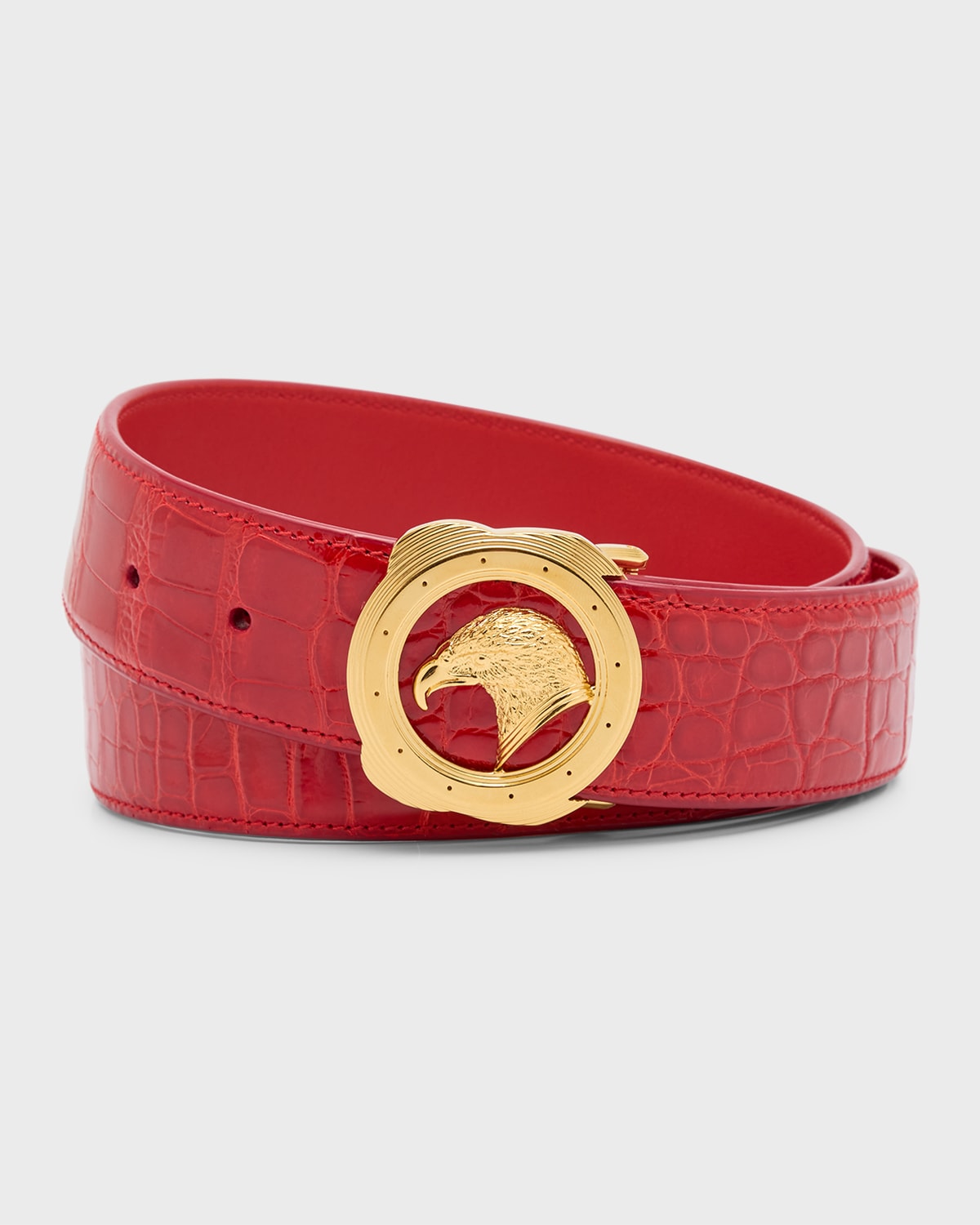 Stefano Ricci Men's Eagle-buckle Crocodile Belt In Red