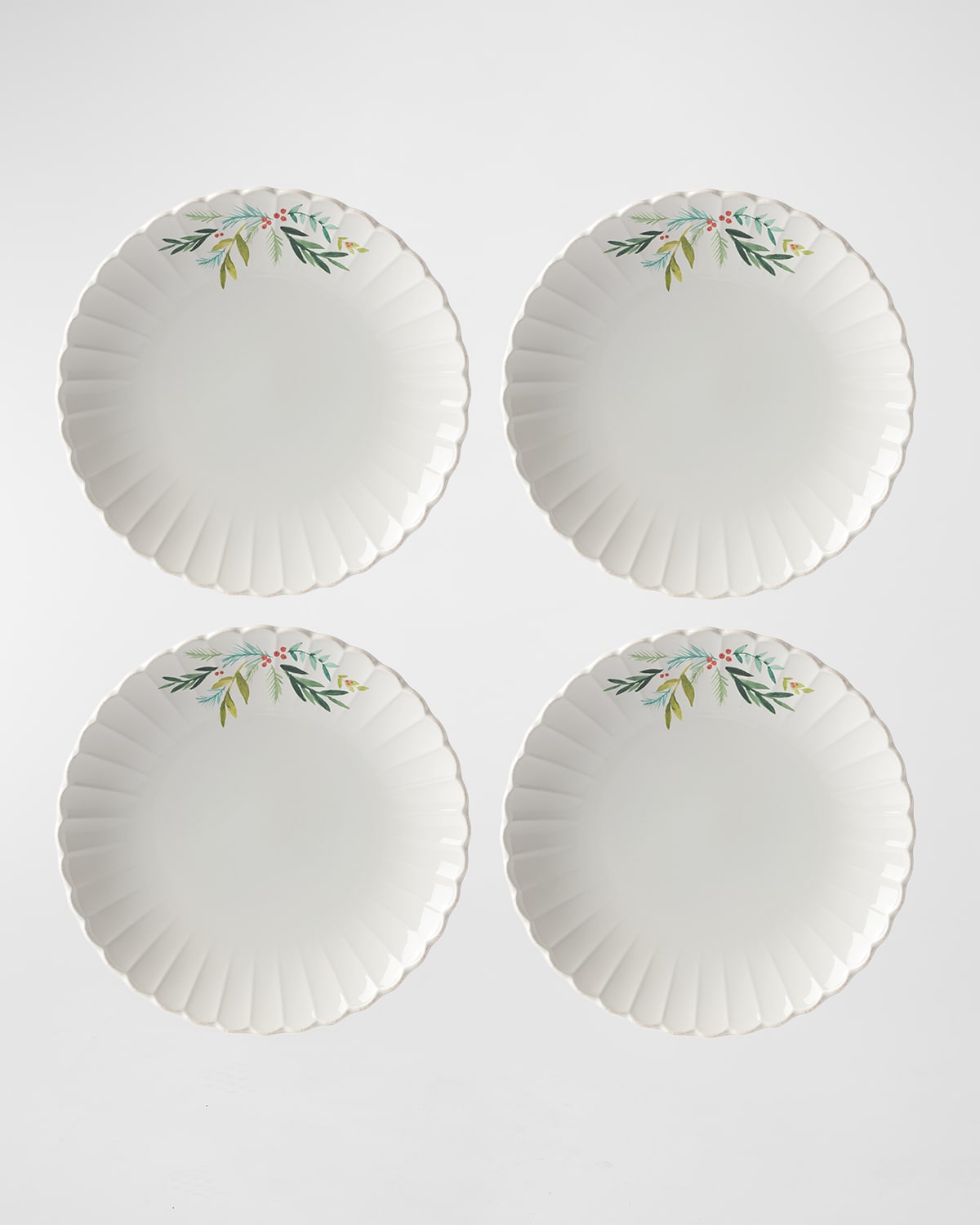 Shop Lenox Holiday Holly & Berry Dinner Plates, Set Of 4 In White