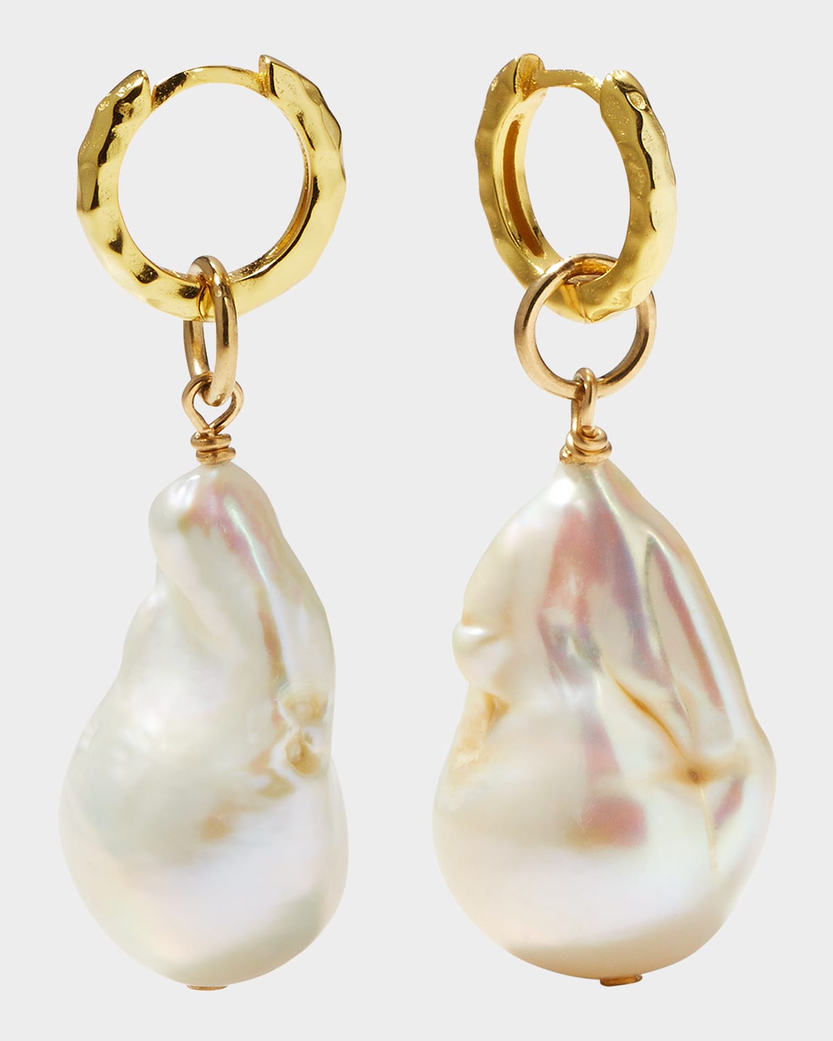 Baroque Pearl Hammered Huggie Earrings