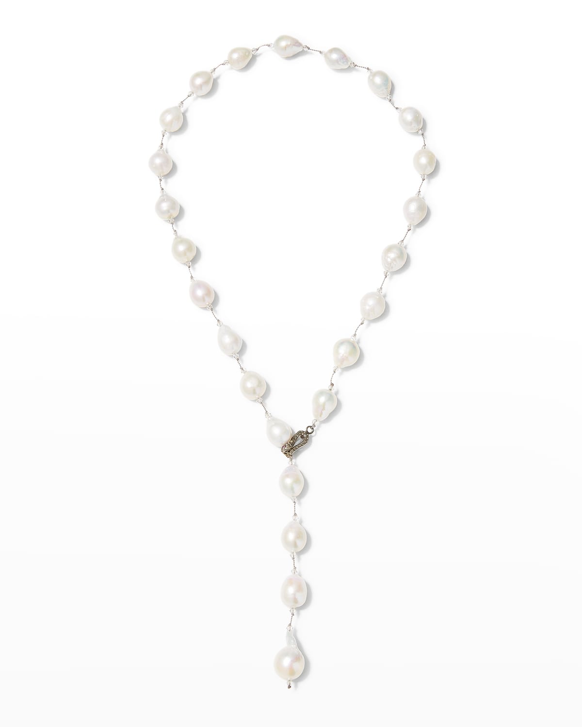Pearl Lariat with Diamond Snake Clasp