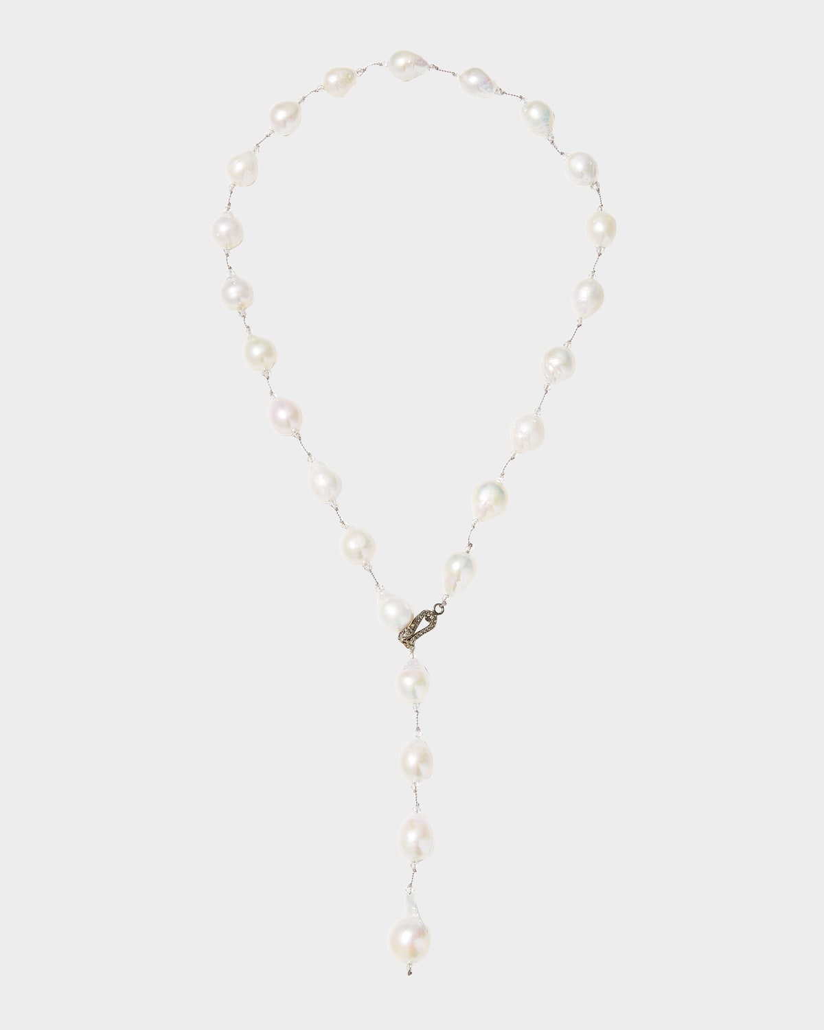 Pearl Lariat with Diamond Snake Clasp