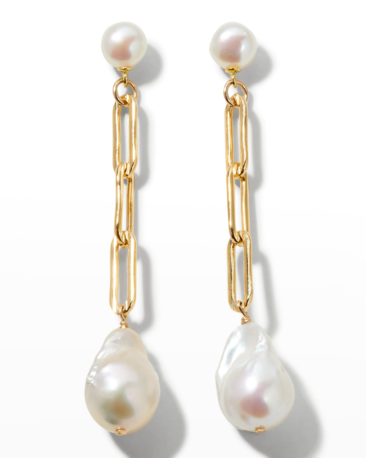 Baroque Pearl Drop Earrings with Paperclip Chain
