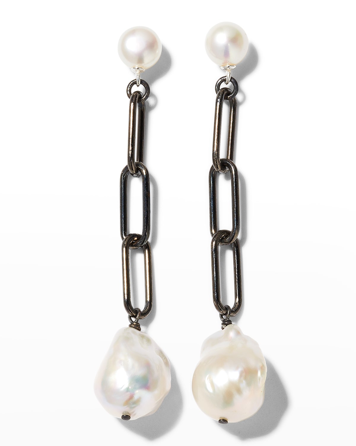 Margo Morrison Baroque Pearl Drop Earrings with Paperclip Chain
