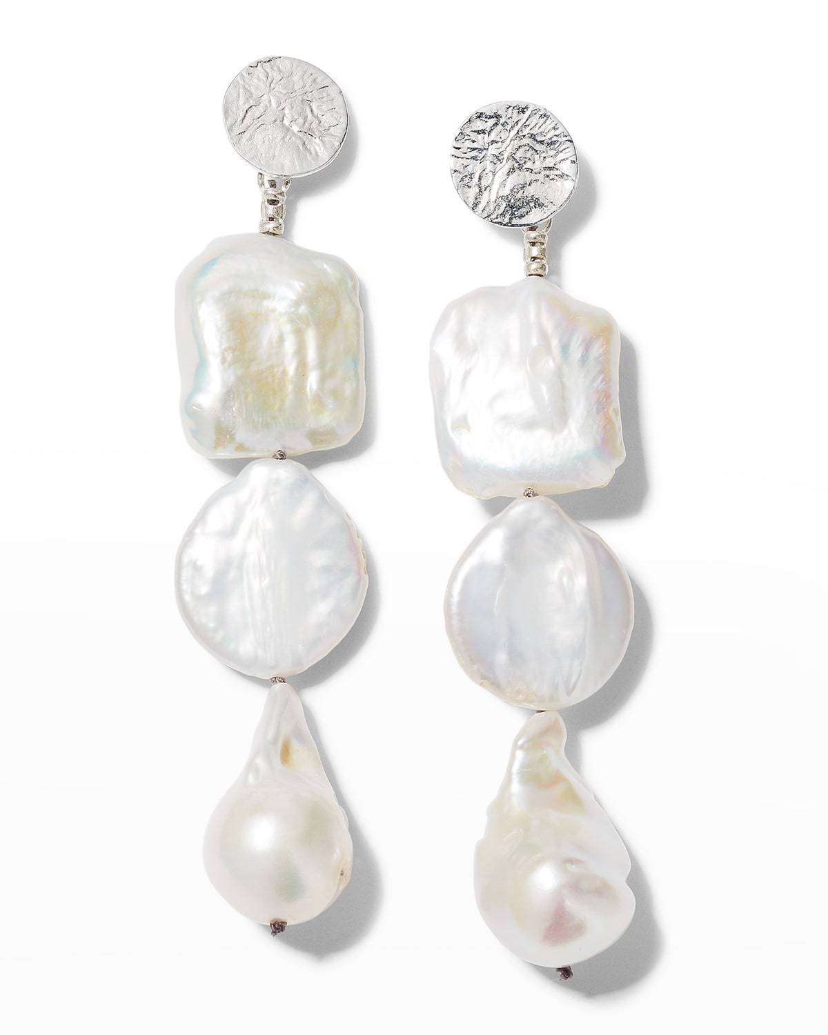 Margo Morrison Mixed Pearl Hammered Top Earrings