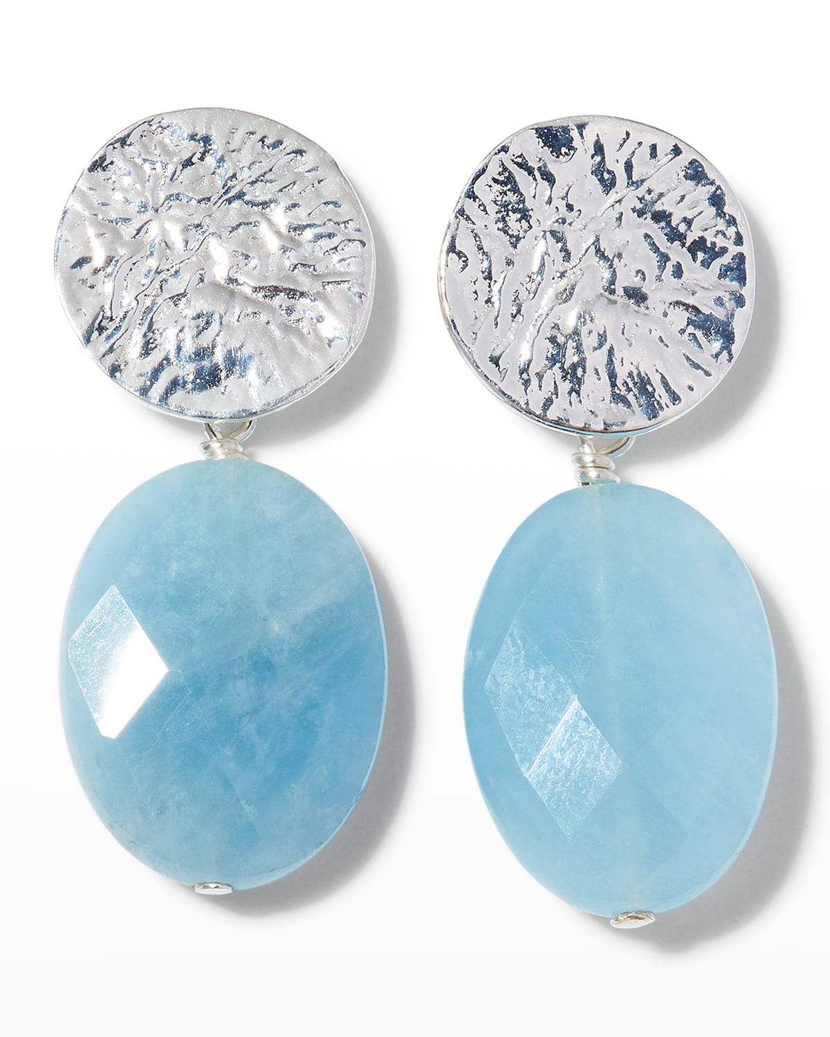 Margo Morrison Faceted Aquamarine Earrings with Hammered Top