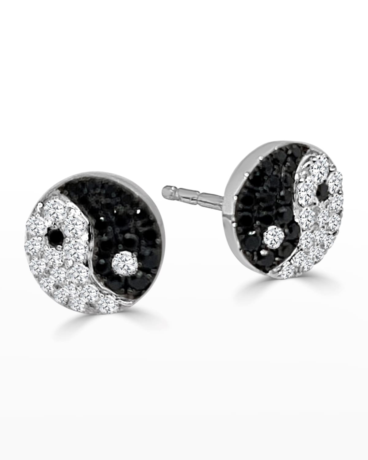 18K White Gold Black and White Diamond Yin Yang Stud Earrings