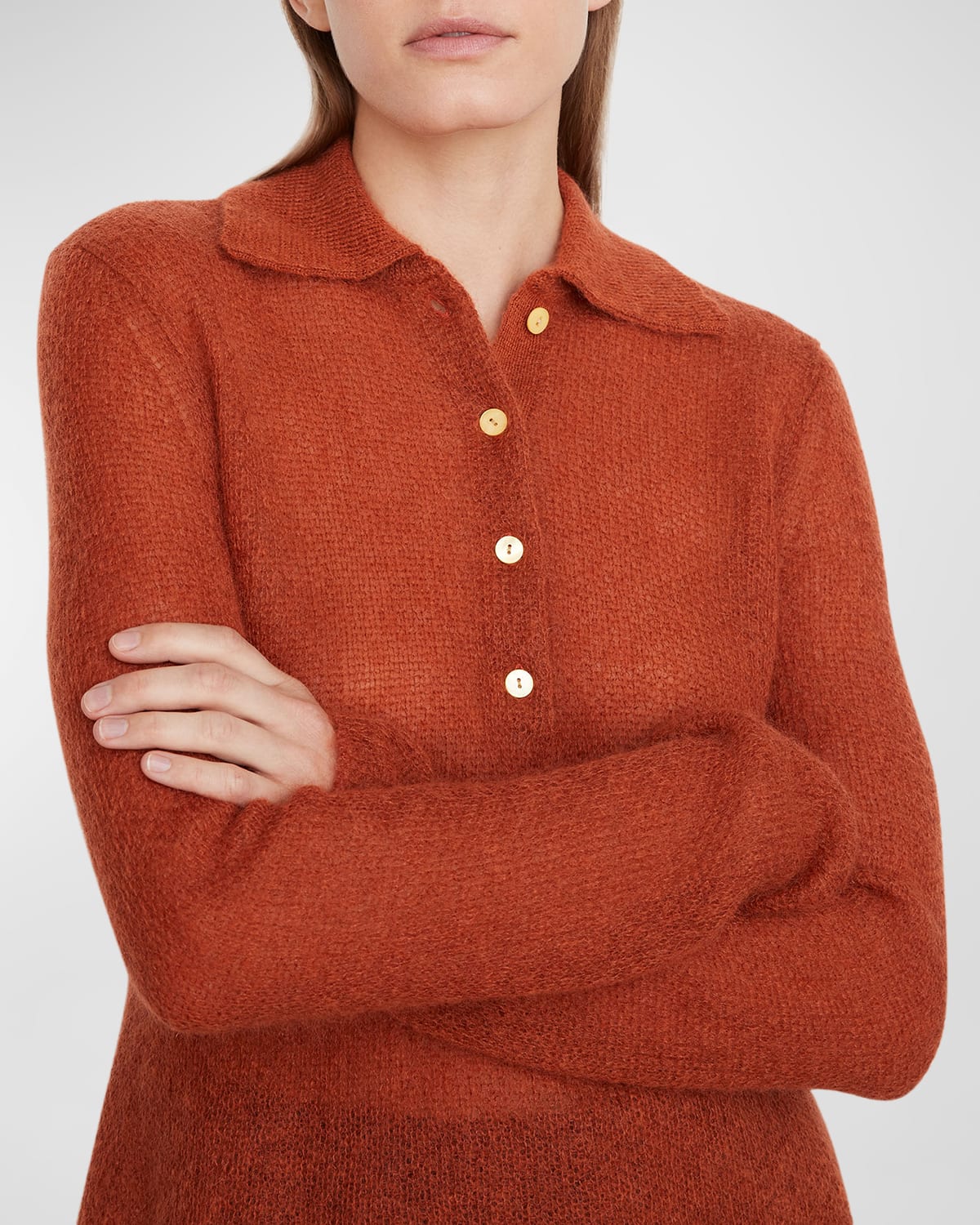 Vince Brushed Polo Knit Sweater In Brown ModeSens