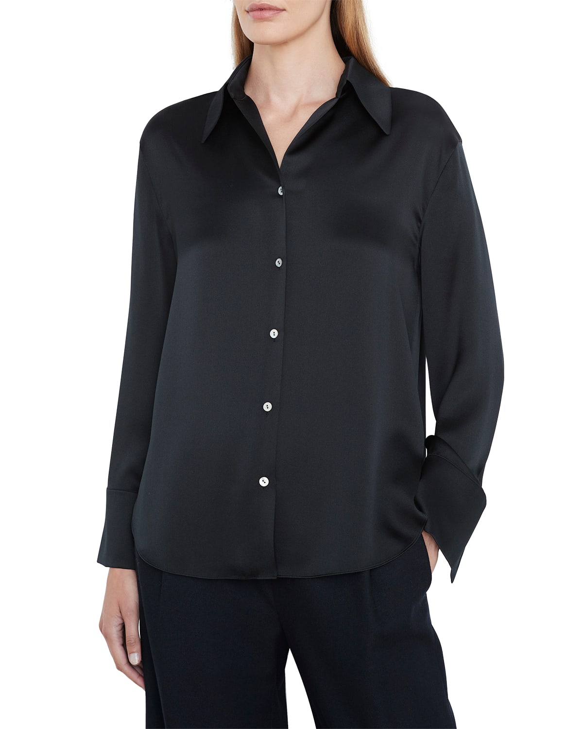 Vince Ruched-Back Collared Silk Blouse