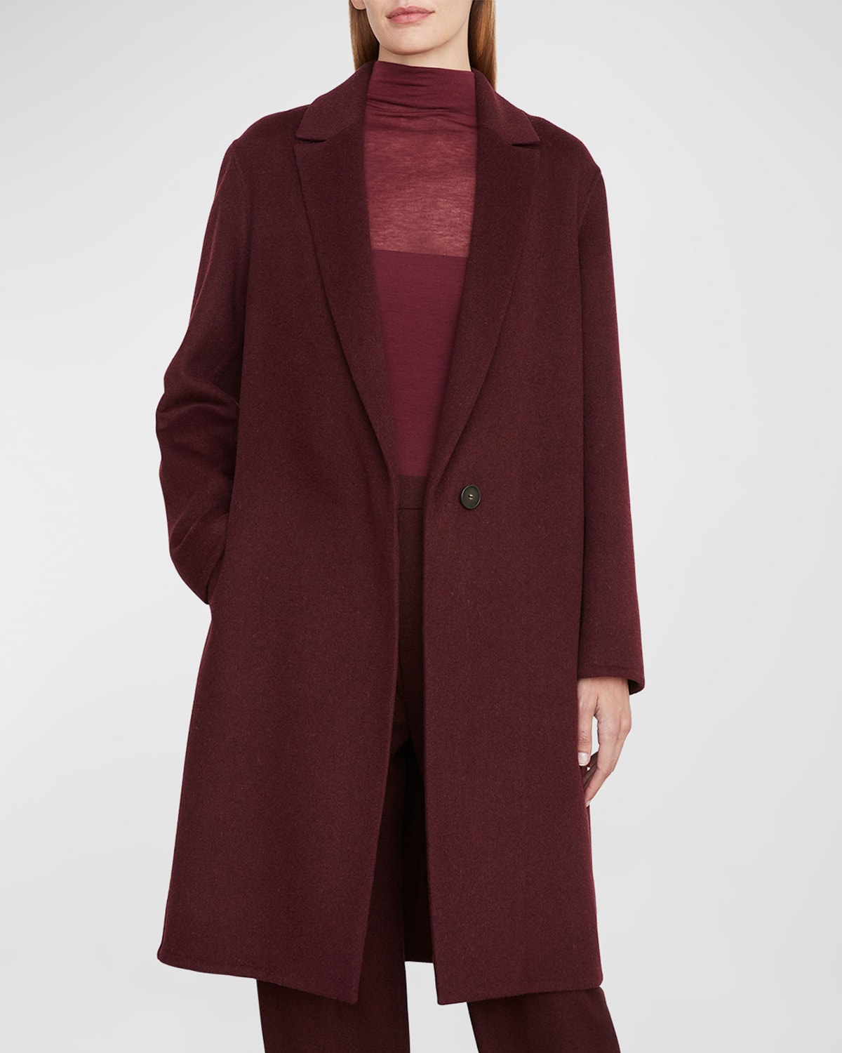 Vince Classic Straight Wool-blend Coat In Deep Wine